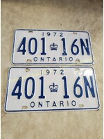 1972 ONTARIO License Plate Pair