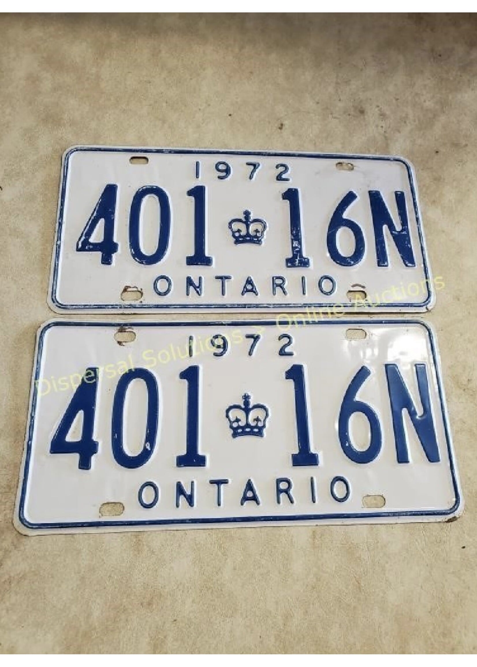 1972 ONTARIO License Plate Pair