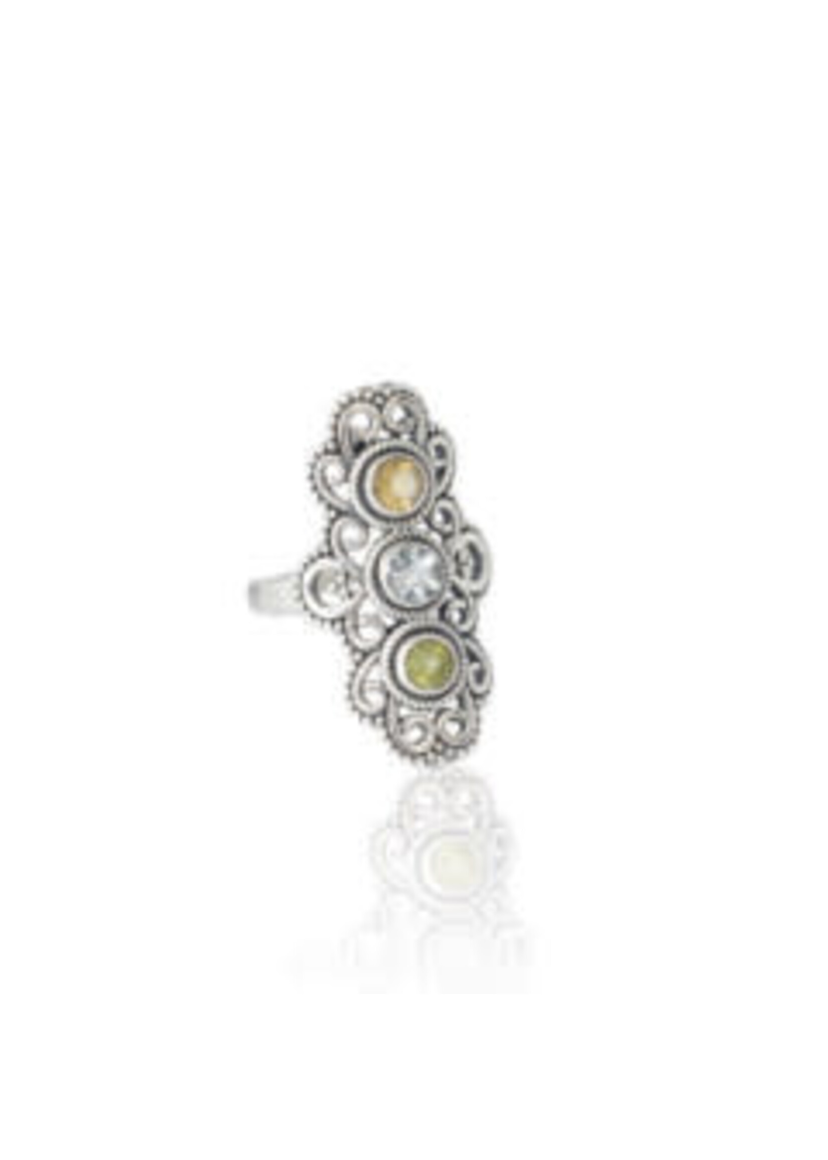 MULTI GEMSTONE RING SET IN STERLING SILVER 30 X 15 MM - Size 9