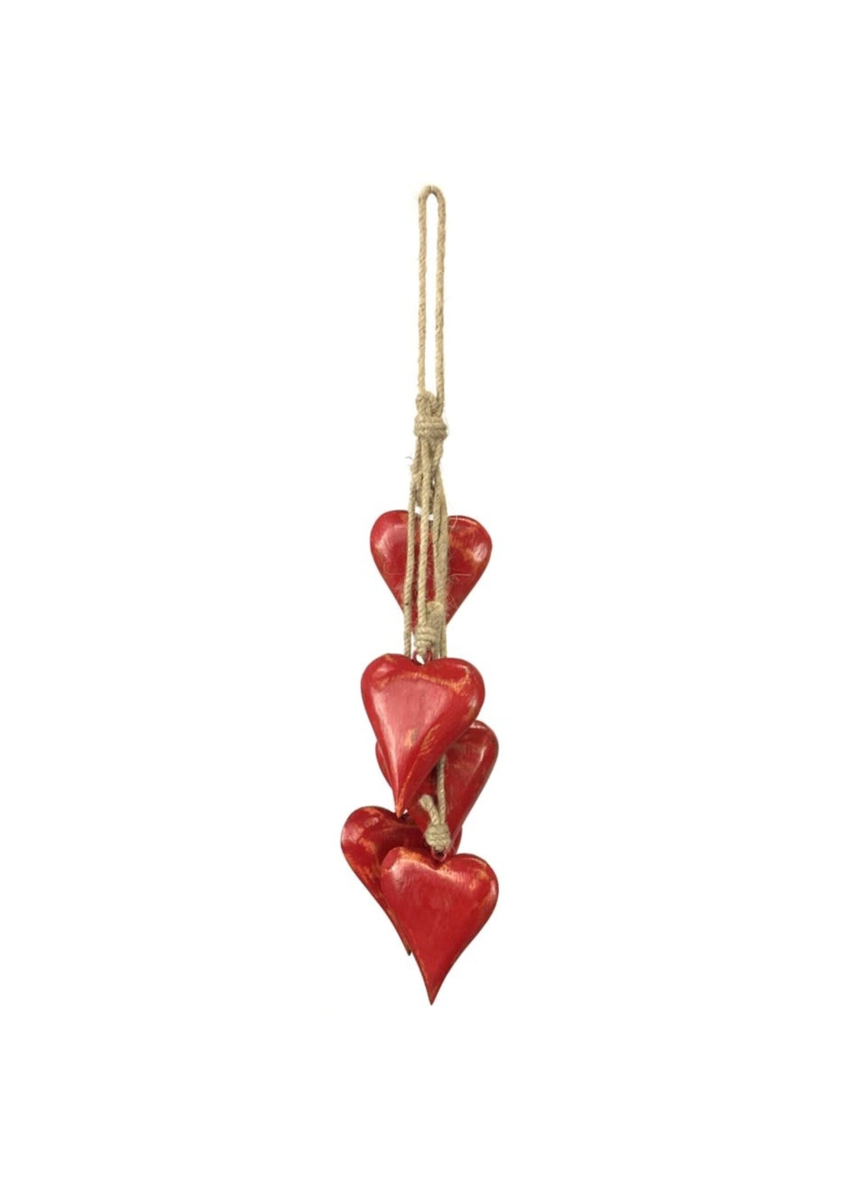 Mango Wood String Hearts - Red