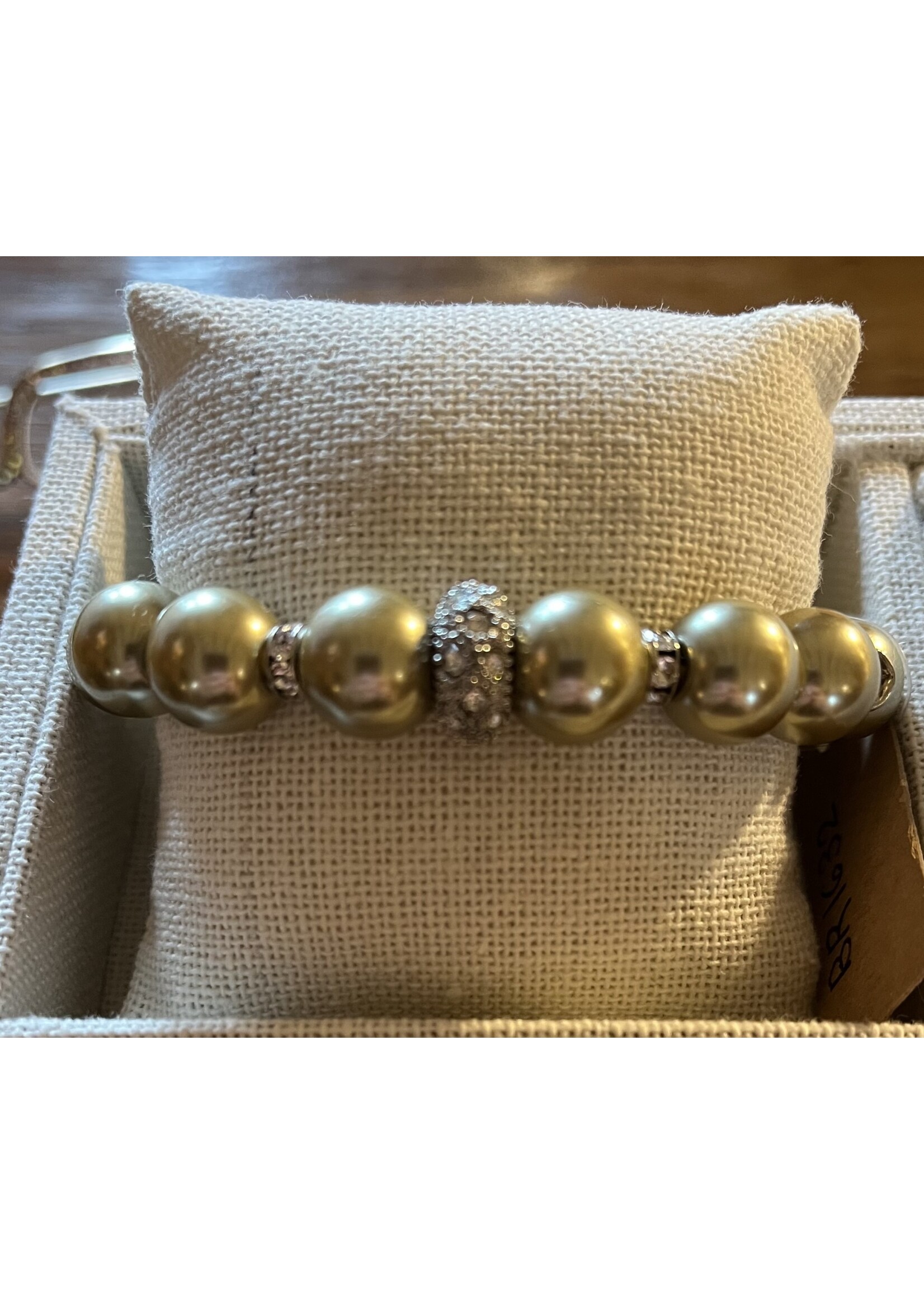 Monica Mehta Gold Pearl Bracelet w Crystals