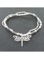 Double Strand Bracelet With Dragonfly Pendant In Silver Plate
