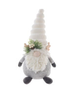 WHITE/GREY FABRIC PLUMP GNOME WITH REINDEER HORNS