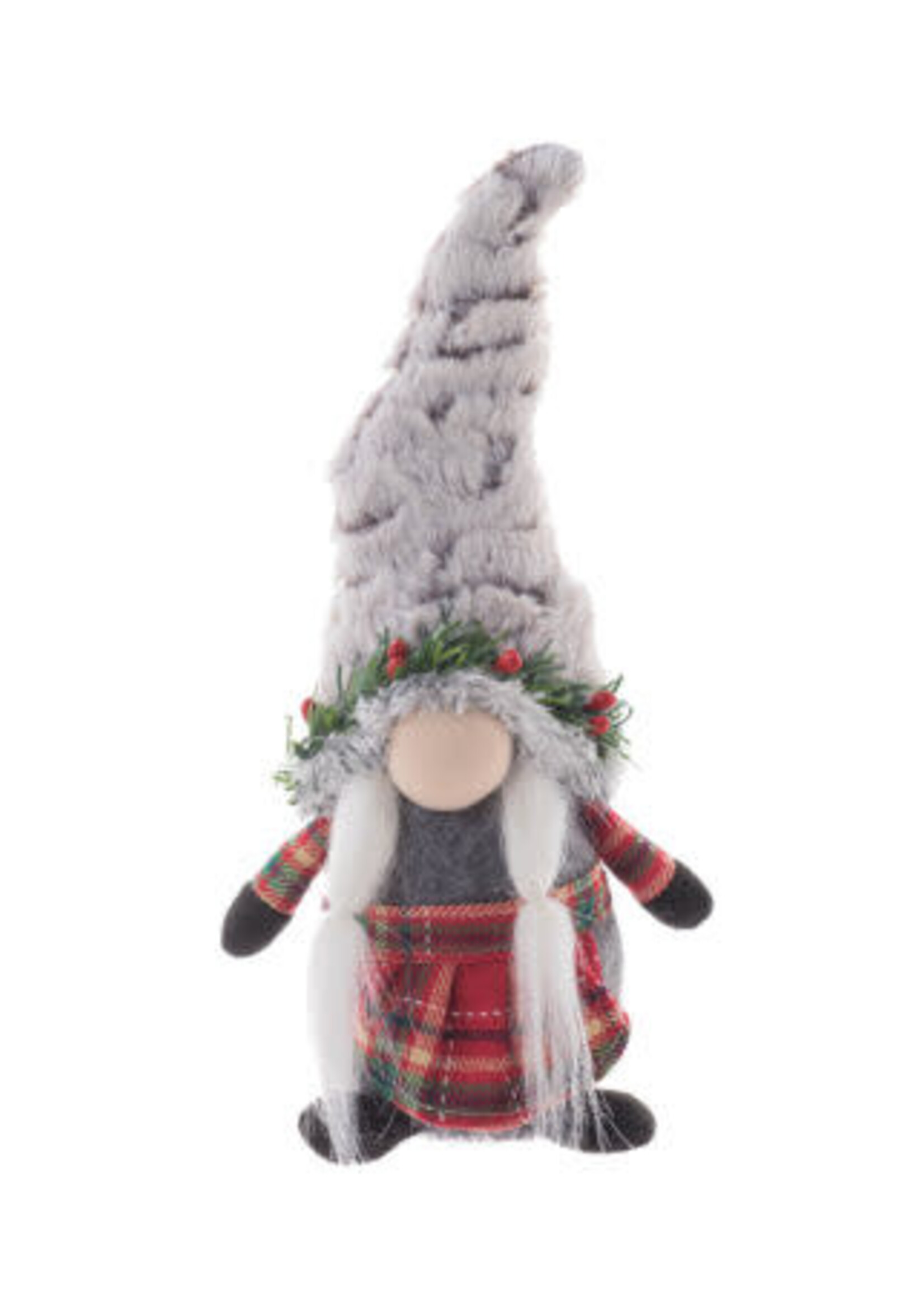 GREY/RED STANDING MOM GNOME WITH PIGTAILS