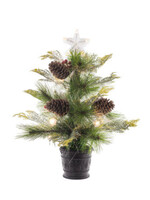 GREEN PVC MIXED PINE LED MINI CHRISTMAS TREE WITH CONES AND BERRIES