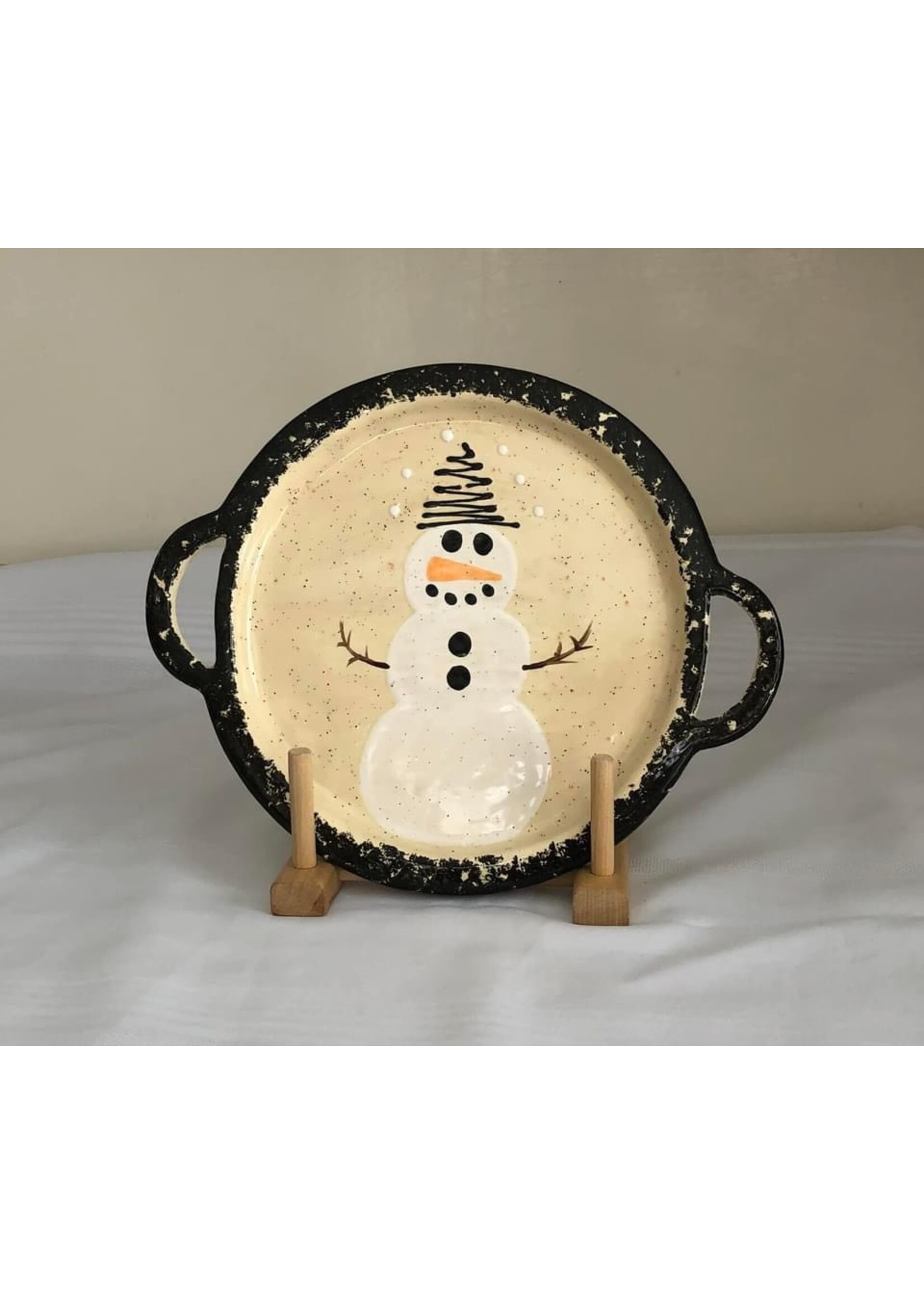 Clayworks Round Handed Tray - Snowman