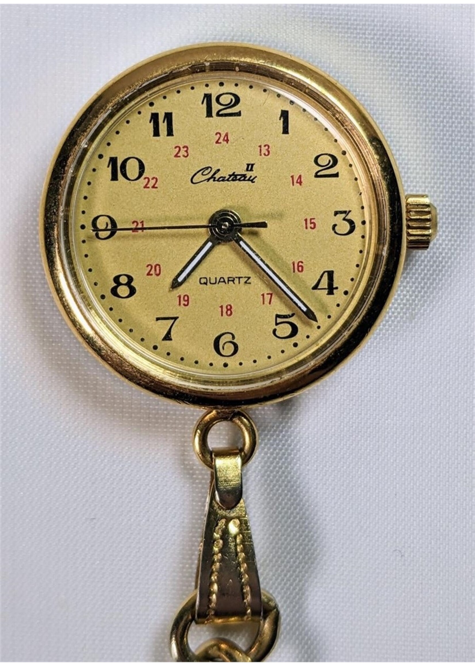 Vintage Nurses 24HR Chateau II Clock Brooch Gold Filled