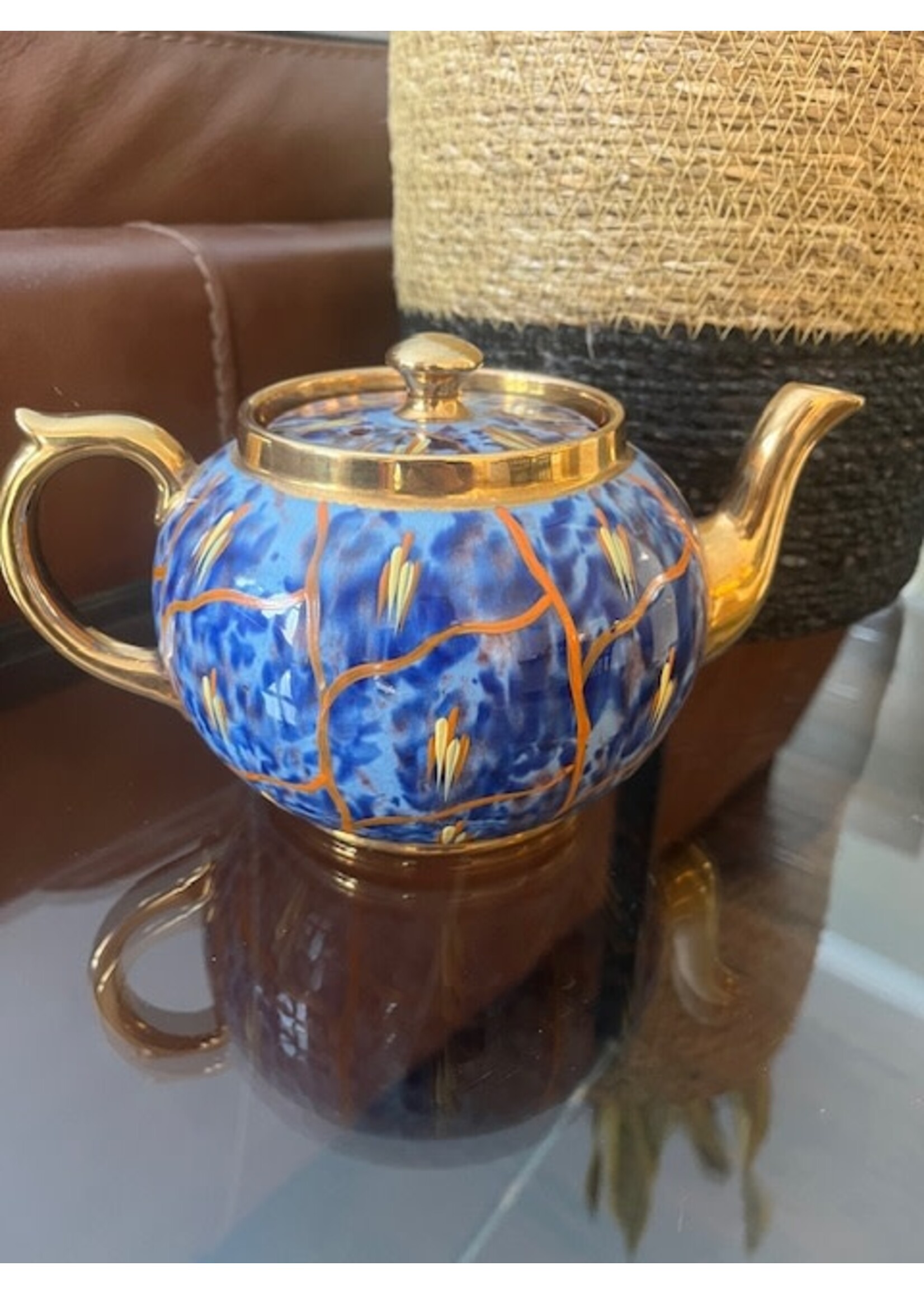 4 Cup Teapot - Blue w Gold