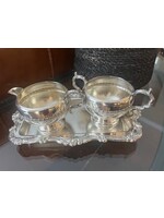 Silver Plate Cream & Sugar Set w Tray