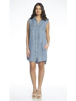 Sleeveless Button Front Shirt Dress with Chest and Side Pockets