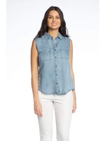 Sleeveless Button Front Top with Chest Pockets