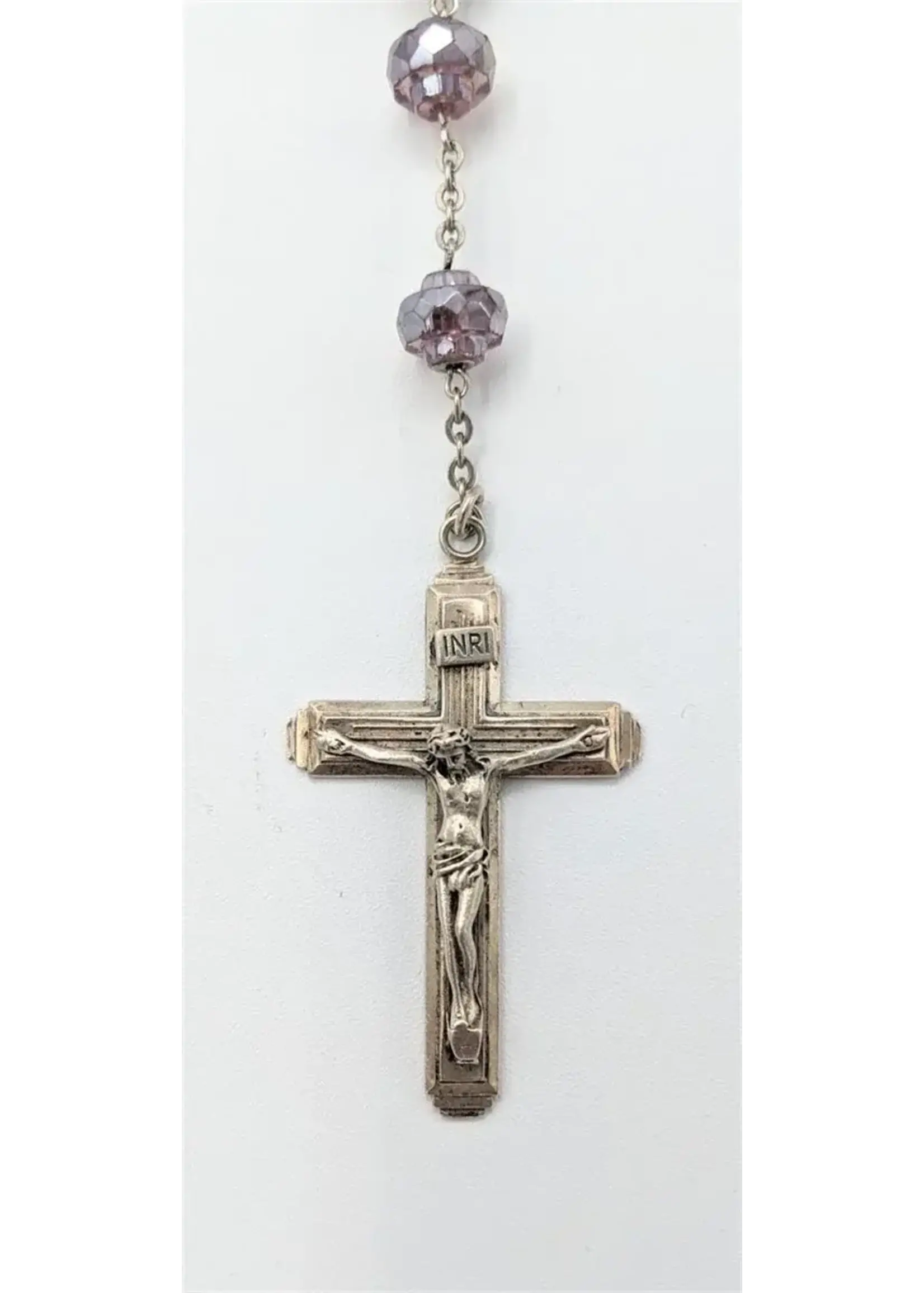 Vintage Sterling Rosary Cross Lilac Amethyst 35"