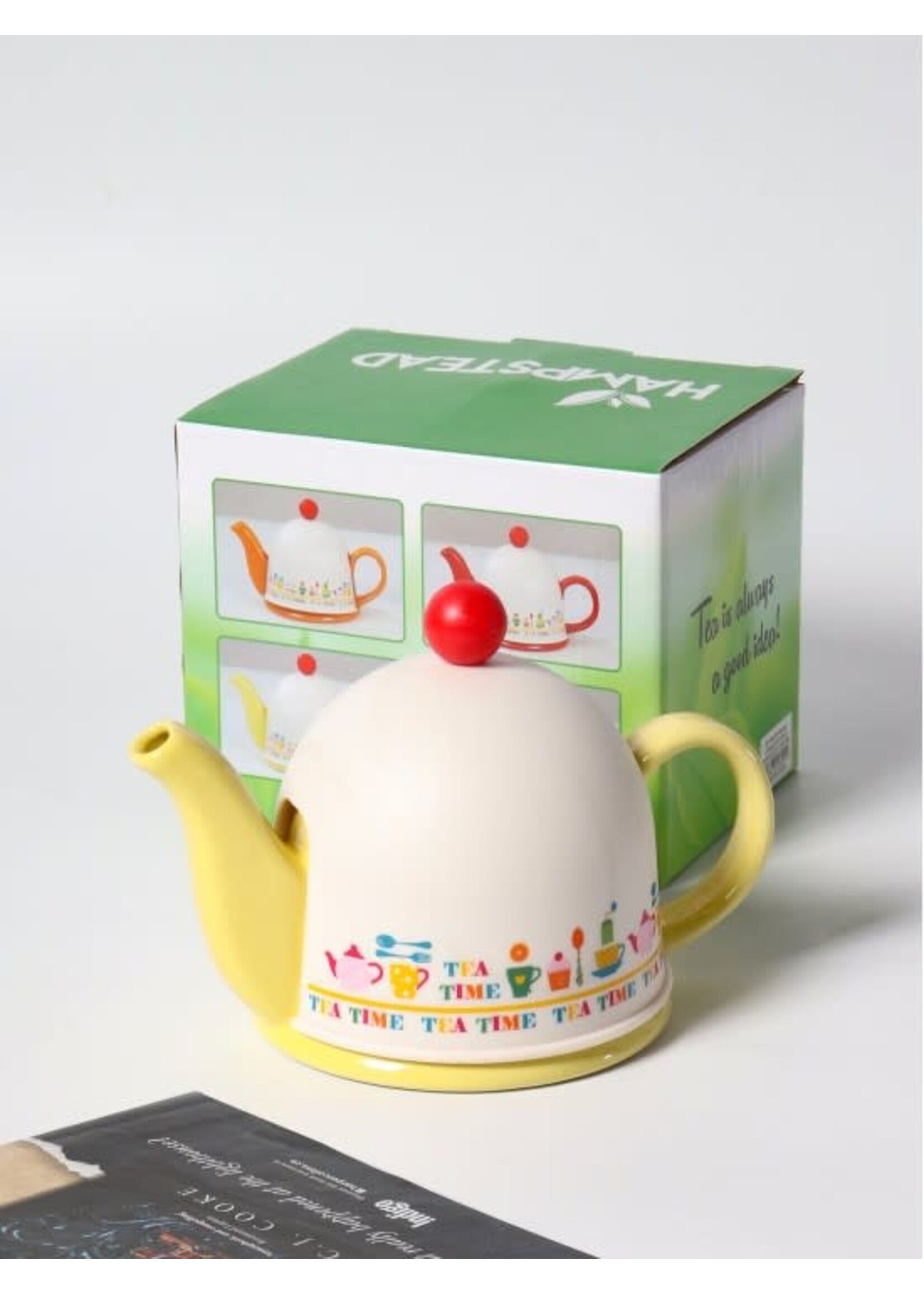 Porcelain Teapot in Yellow w/ Infuser & Plastic Cover 450ML With Gift Box