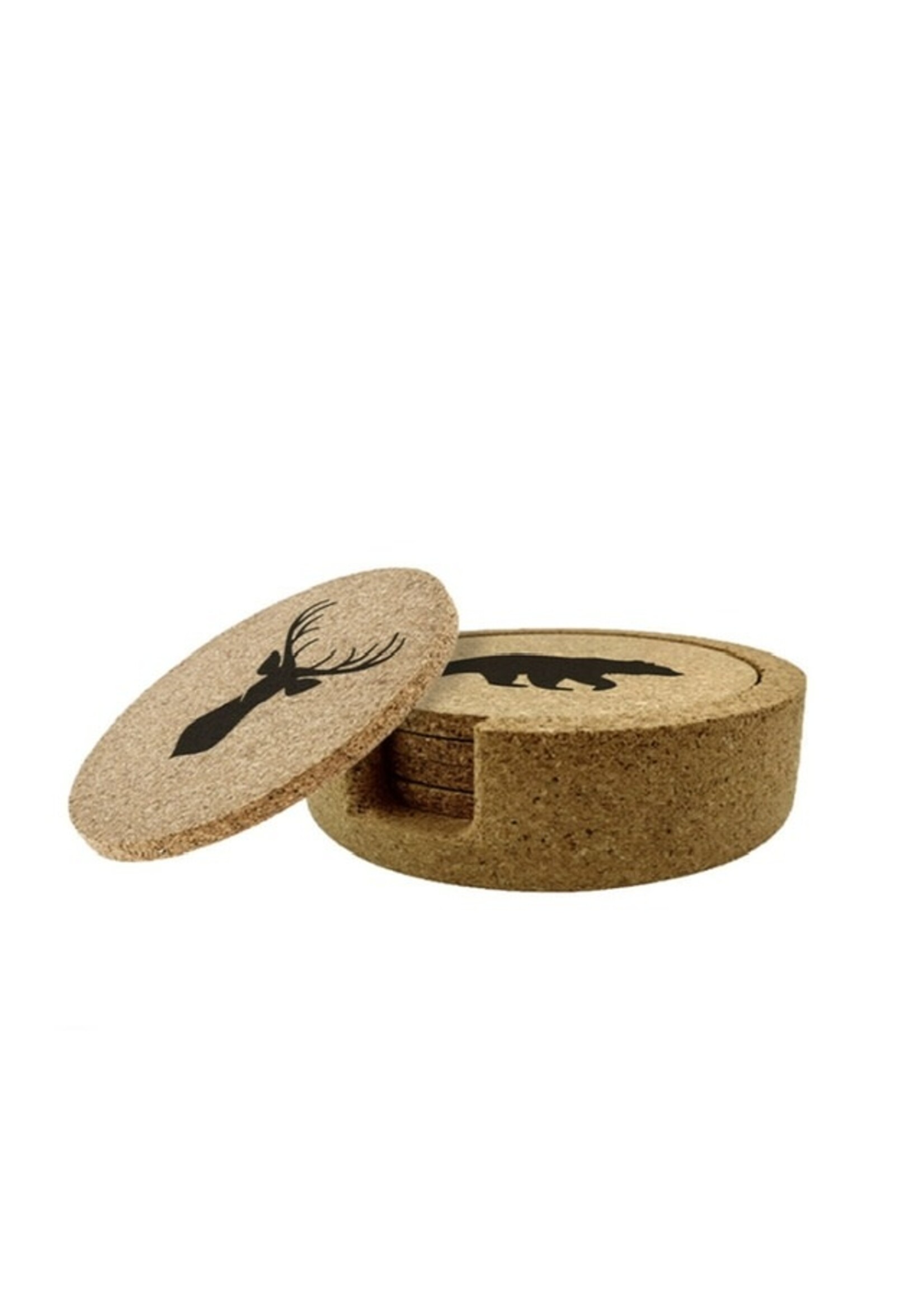 Cork Round Coaster with Holder 5 Piece Set