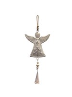 Iron Bell Chime - Angel w/ Embossed Snowflakes White 16"