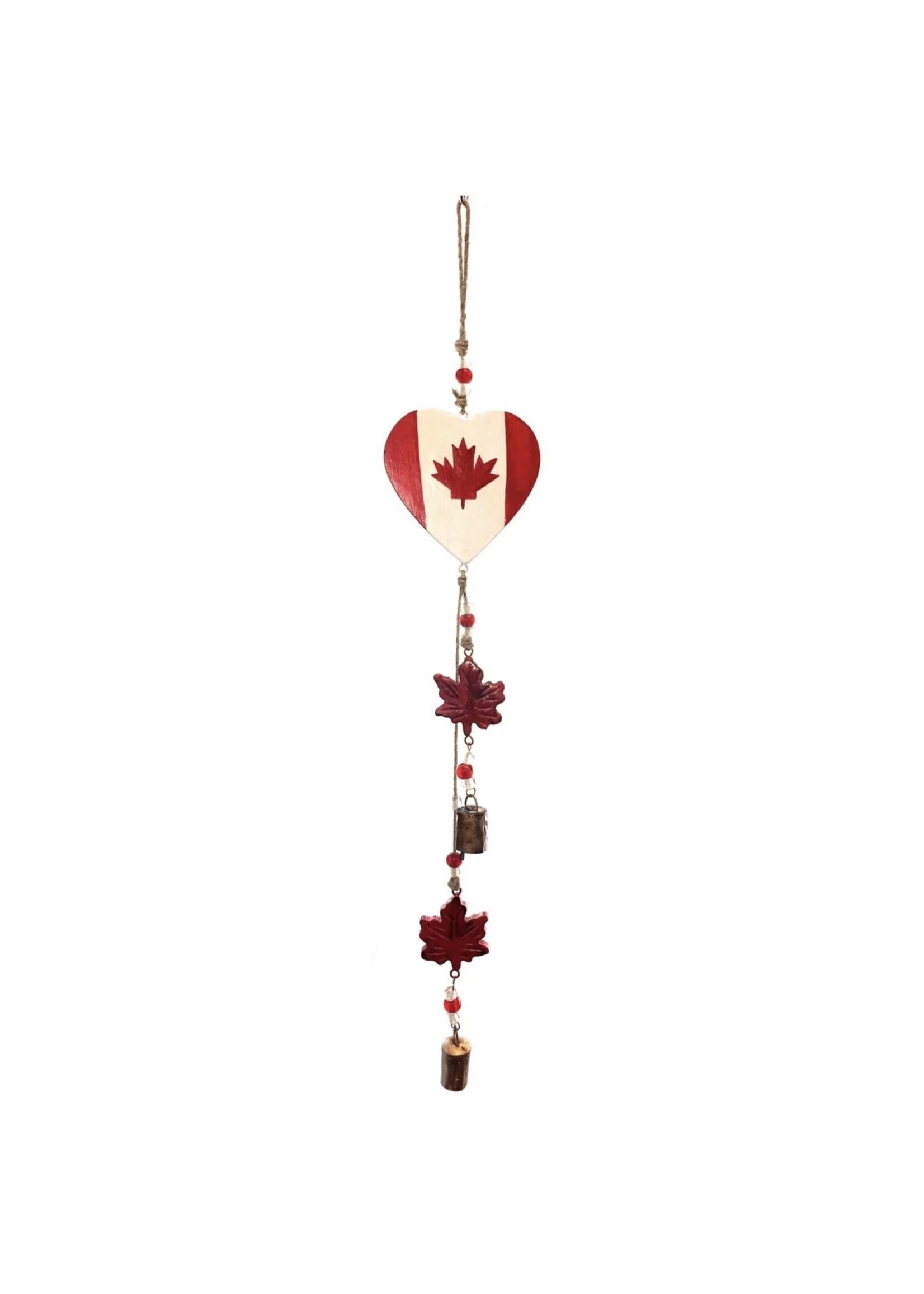 Mango Wood Bell Chimes - Canada Heart Vintage Red 32"