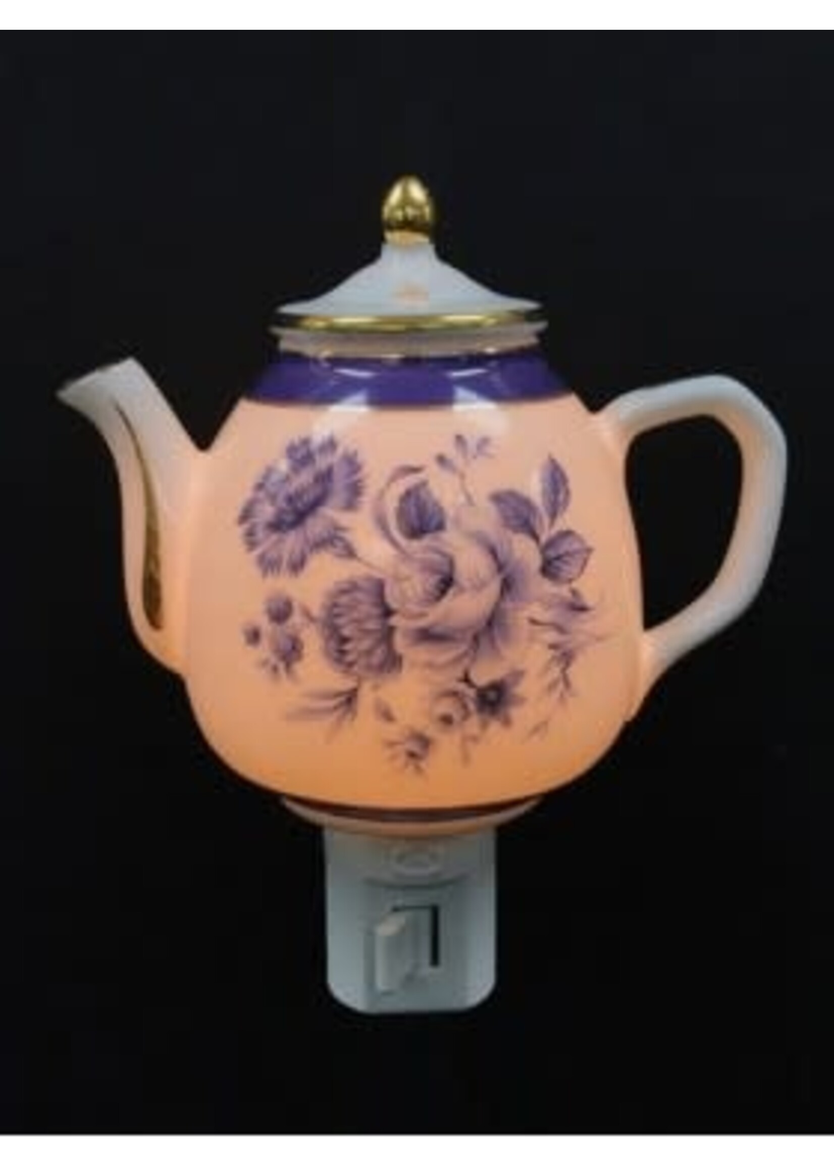 Blue Floral Teapot Night Light with Gift Box