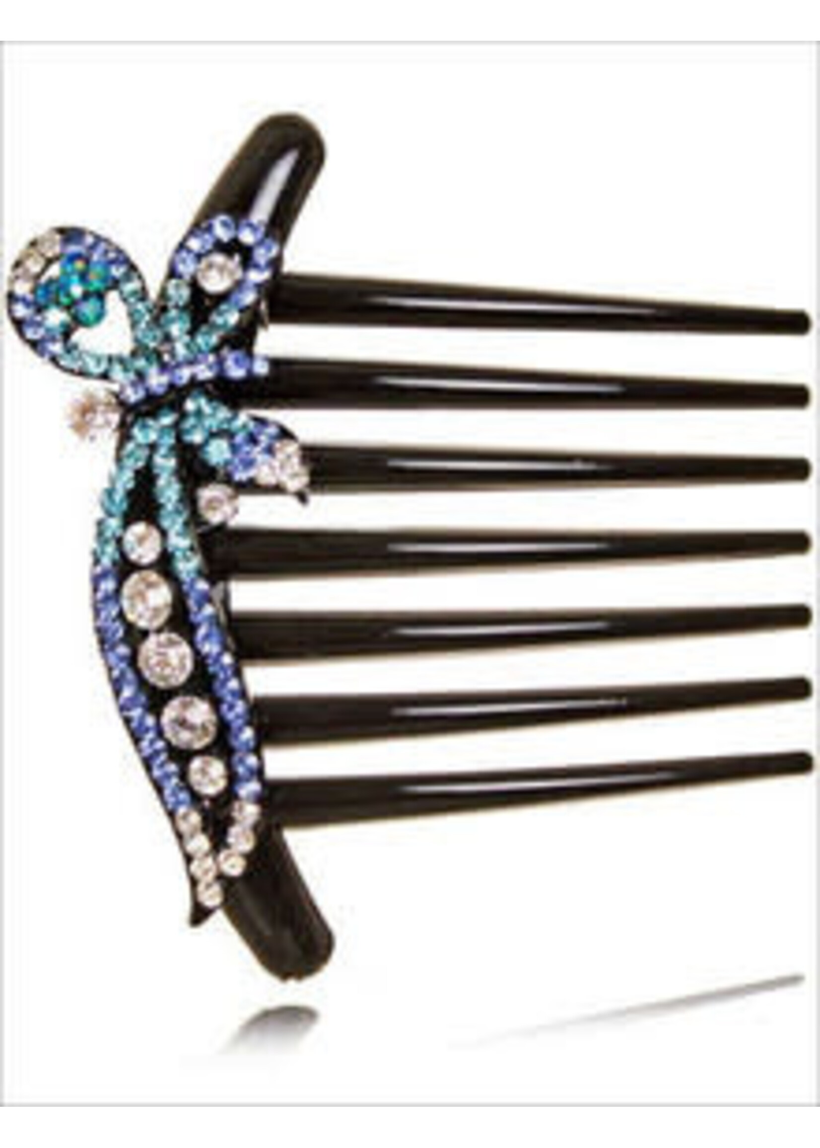 Hair Comb with Rhinestones - Blue