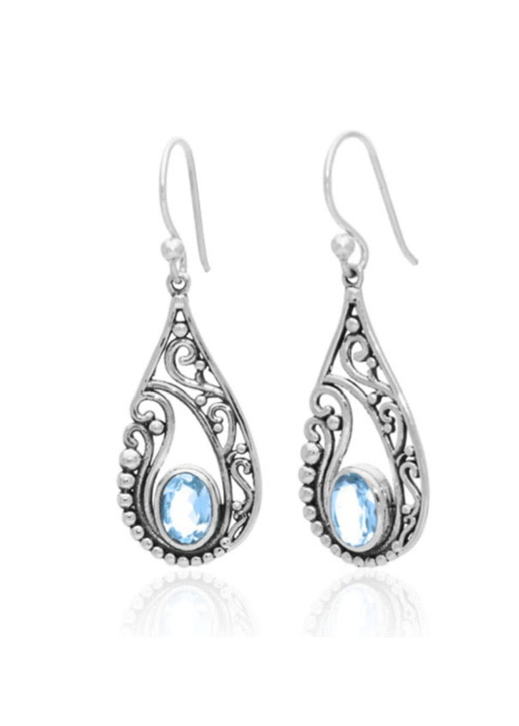 STERLING SILVER DANGLE EARRINGS WITH BLUE TOPAZ, 40 X 15MM.