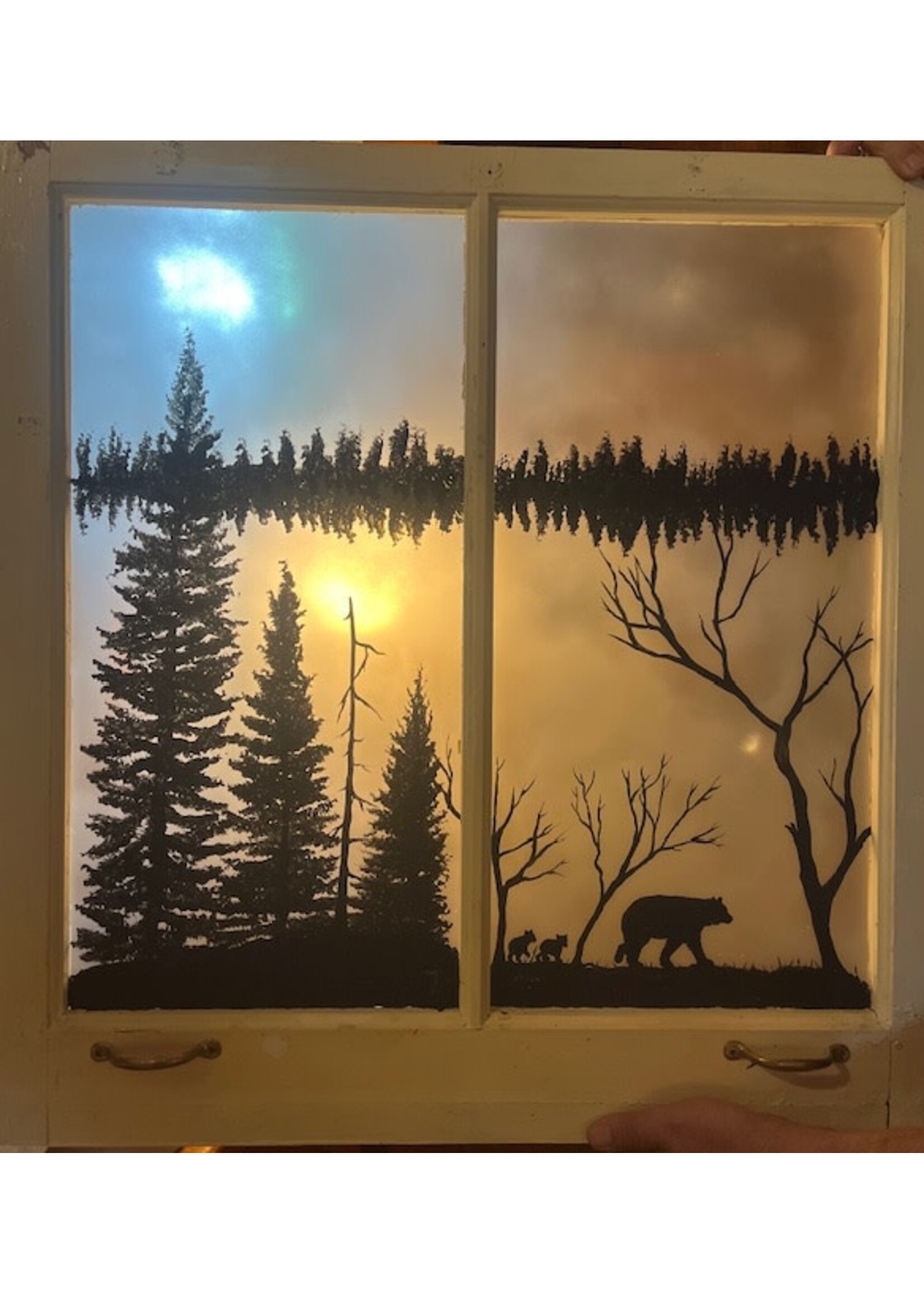 Vintage hand painted window - Bear 28.5” x 29” tall