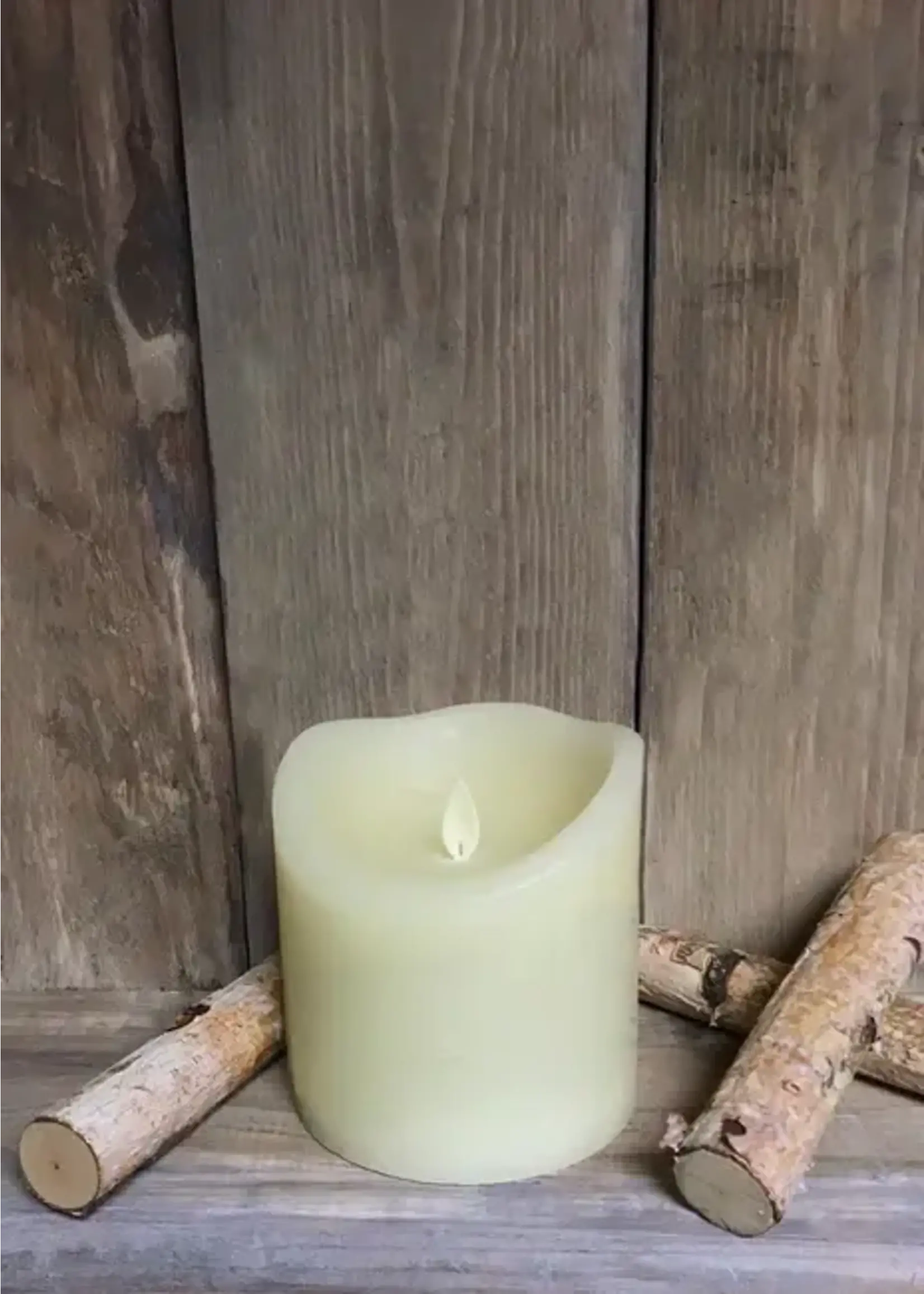IVORY - 4"X4" IVORY RUSTIC FINISH MOVING FLAME LED PILLAR