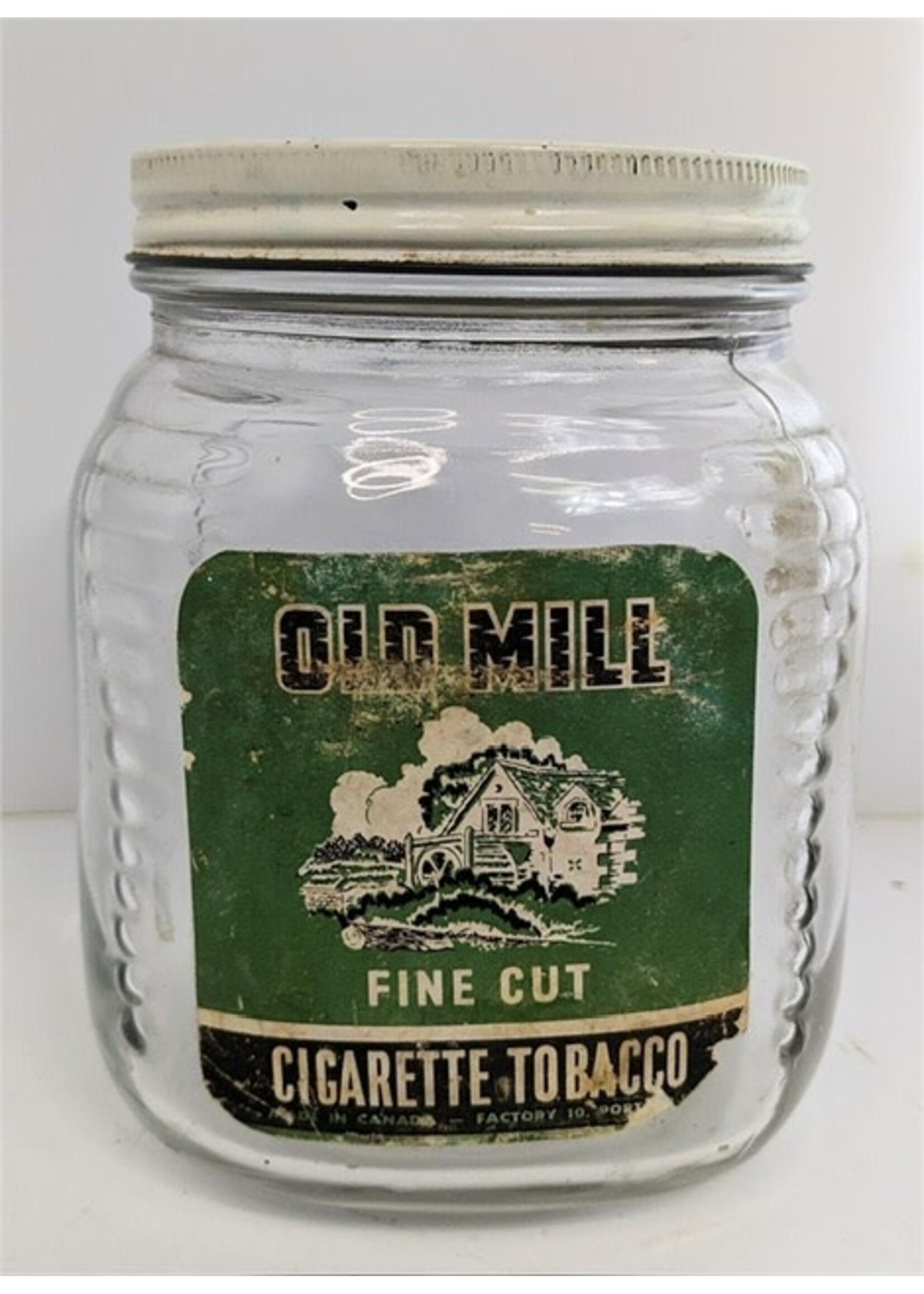 Old Mill Cigarette Tabacco Glass Jar