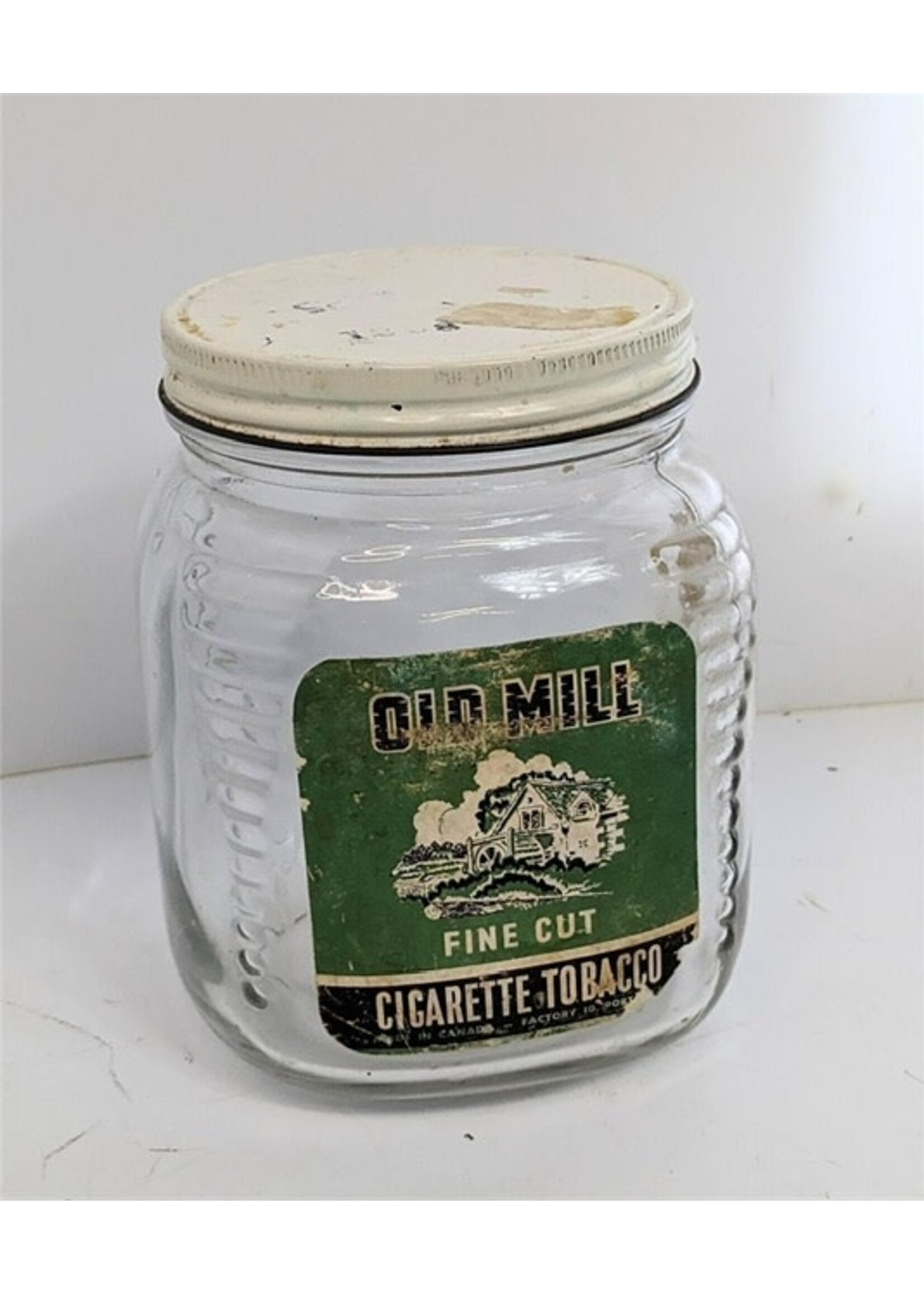 Old Mill Cigarette Tabacco Glass Jar