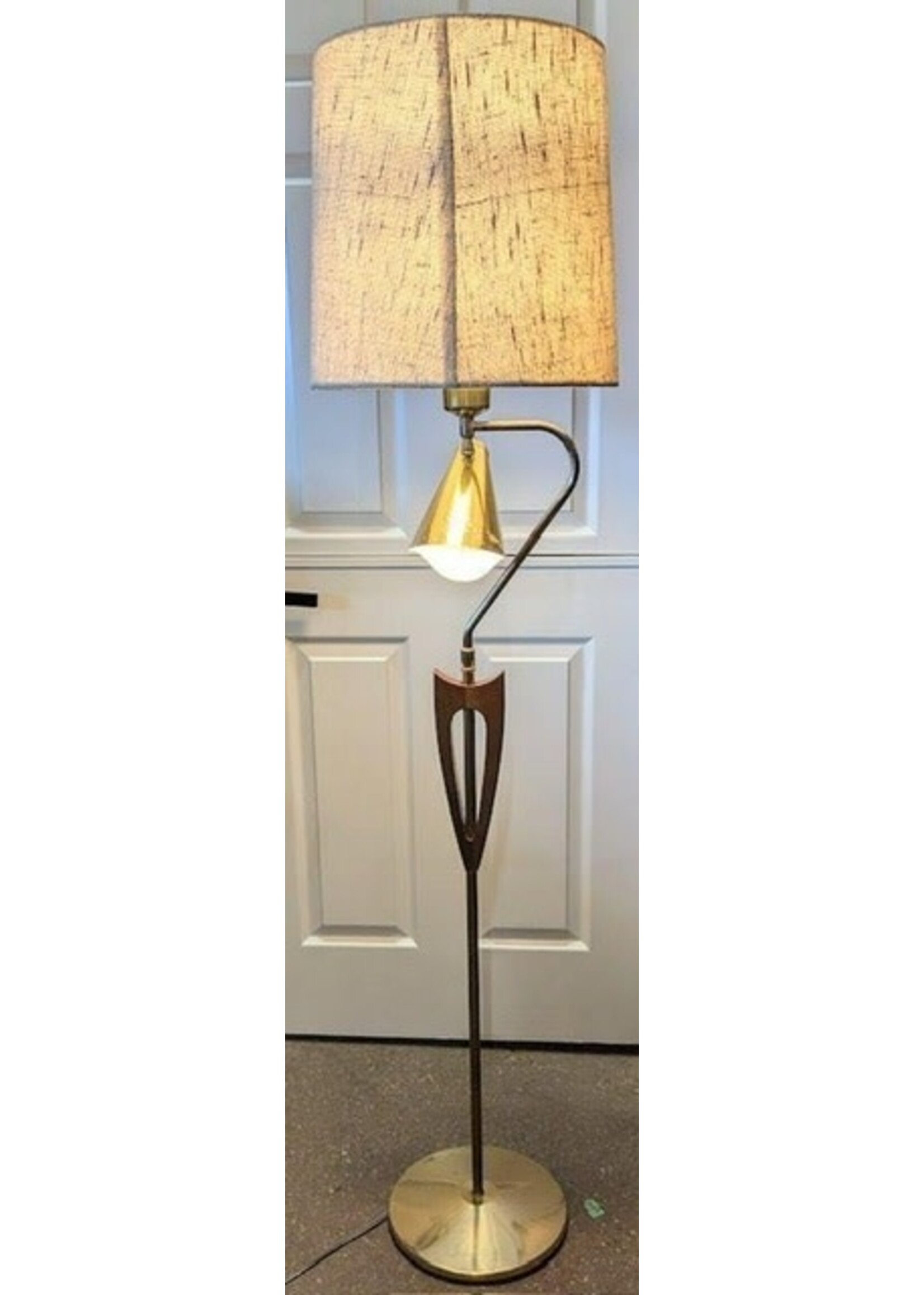 1950s MCM Atomic Brass & Teak Floor Lamp