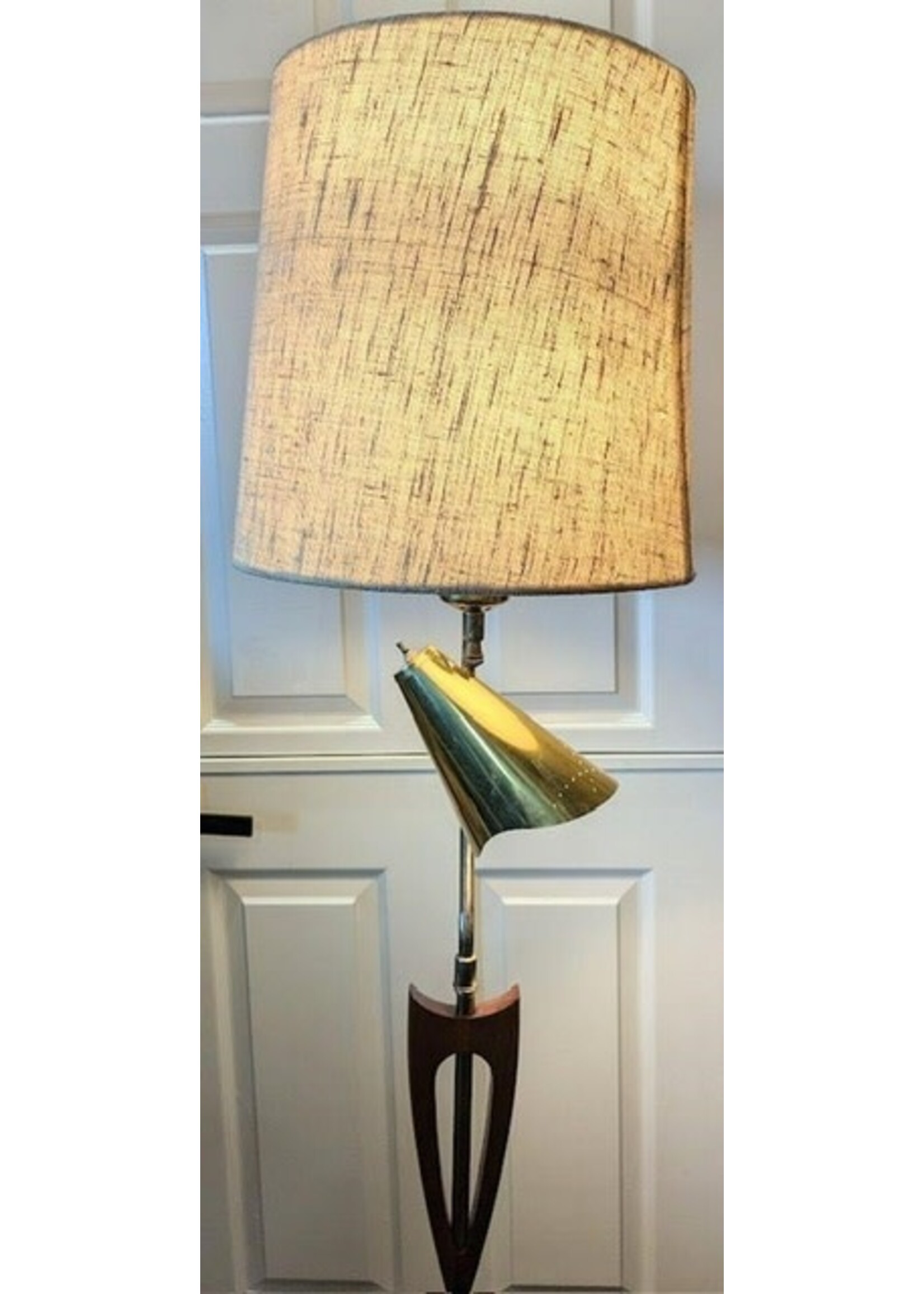 1950s MCM Atomic Brass & Teak Floor Lamp