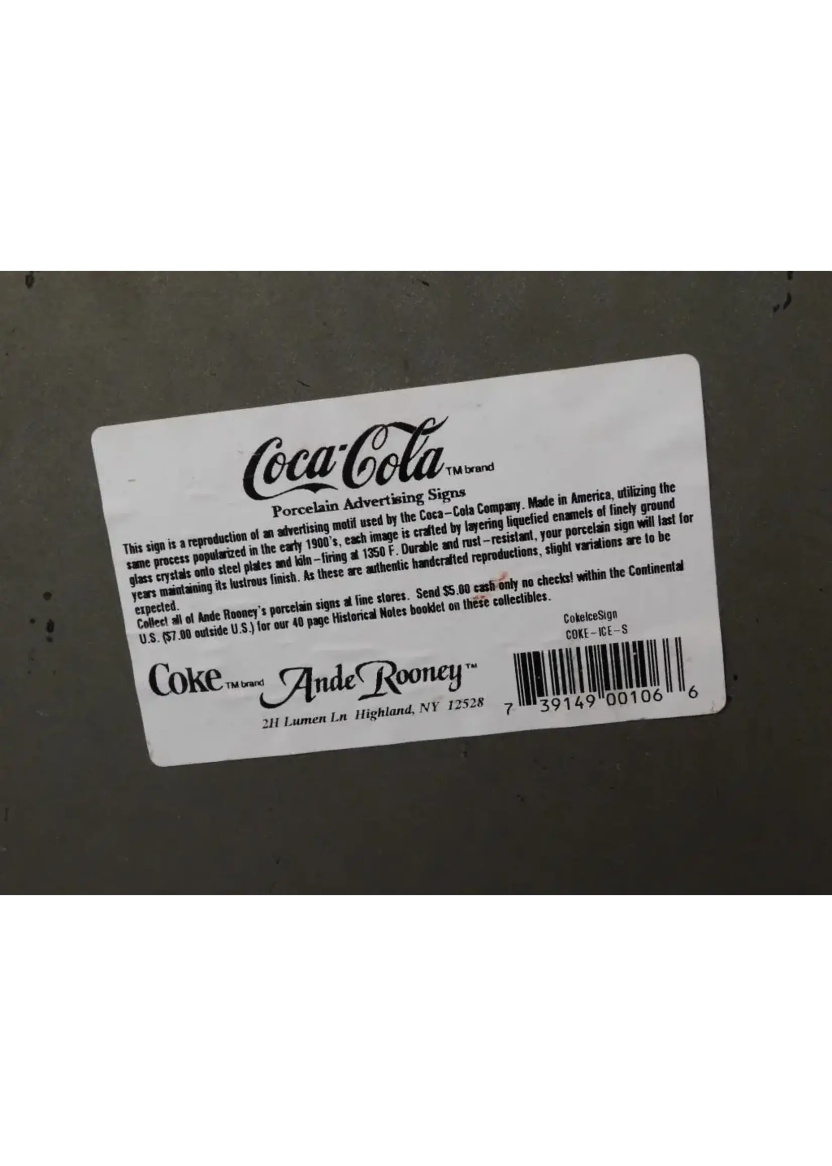 PORCELAIN ADVERTISING SIGN "COCA COLA" 13 X 10.5"
