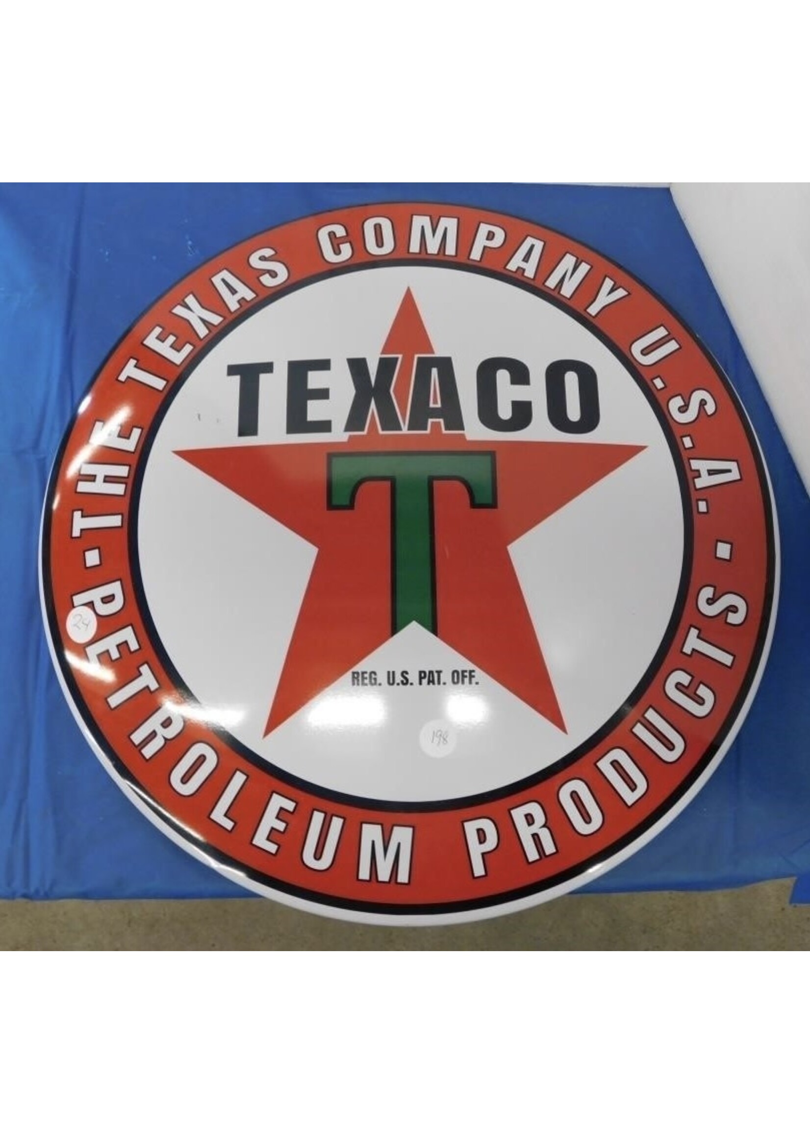 ROUND TIN ADVERTISING SIGN "TEXACO" 15.75 DIAM