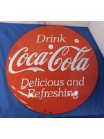 METAL BUTTON ADVERTISING SIGN "DRINK COCA COLA" 14.5” DIAMETER