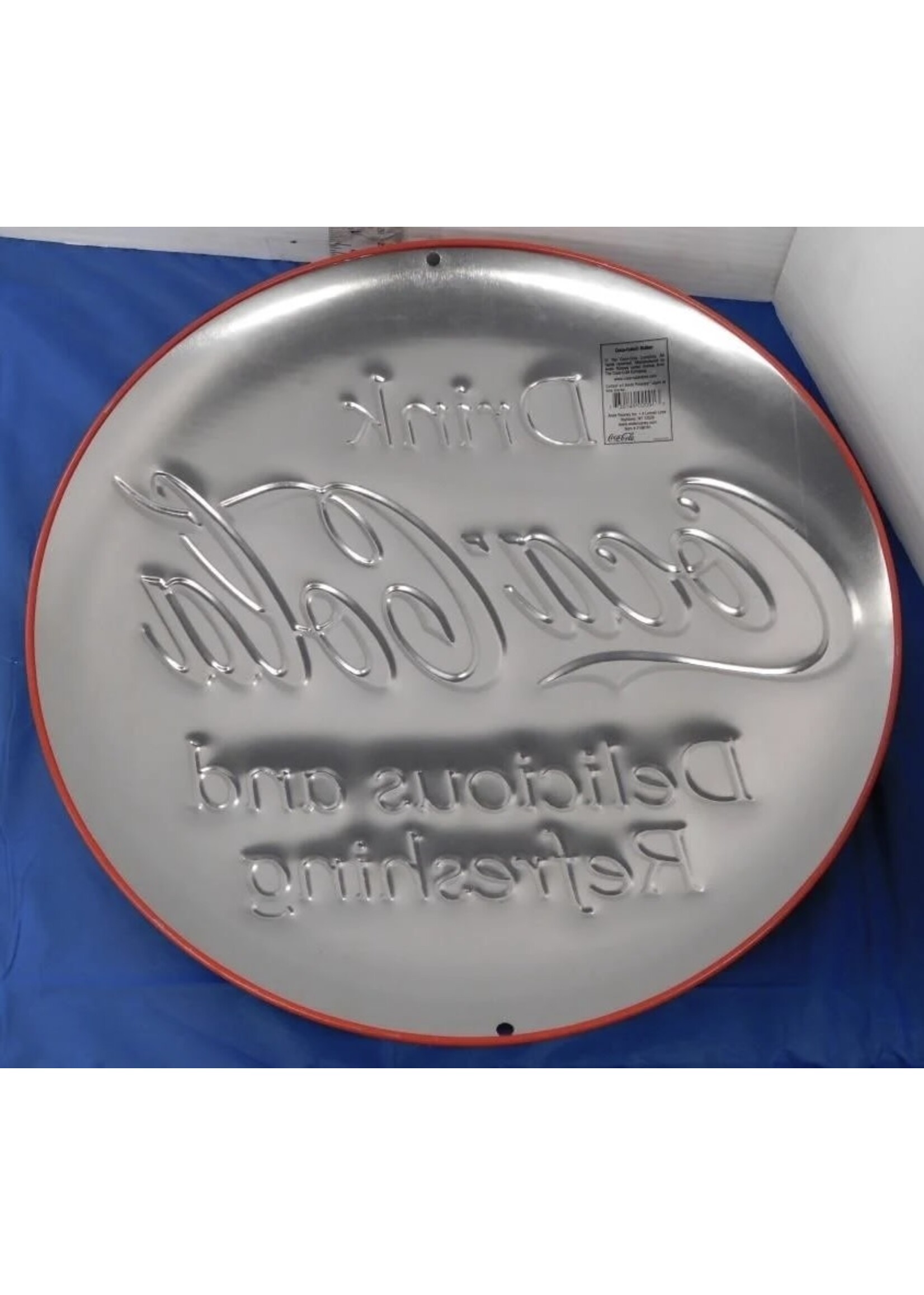 METAL BUTTON ADVERTISING SIGN "DRINK COCA COLA" 14.5” DIAMETER