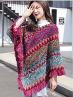 Boho Aztec Poncho W/ Fringes