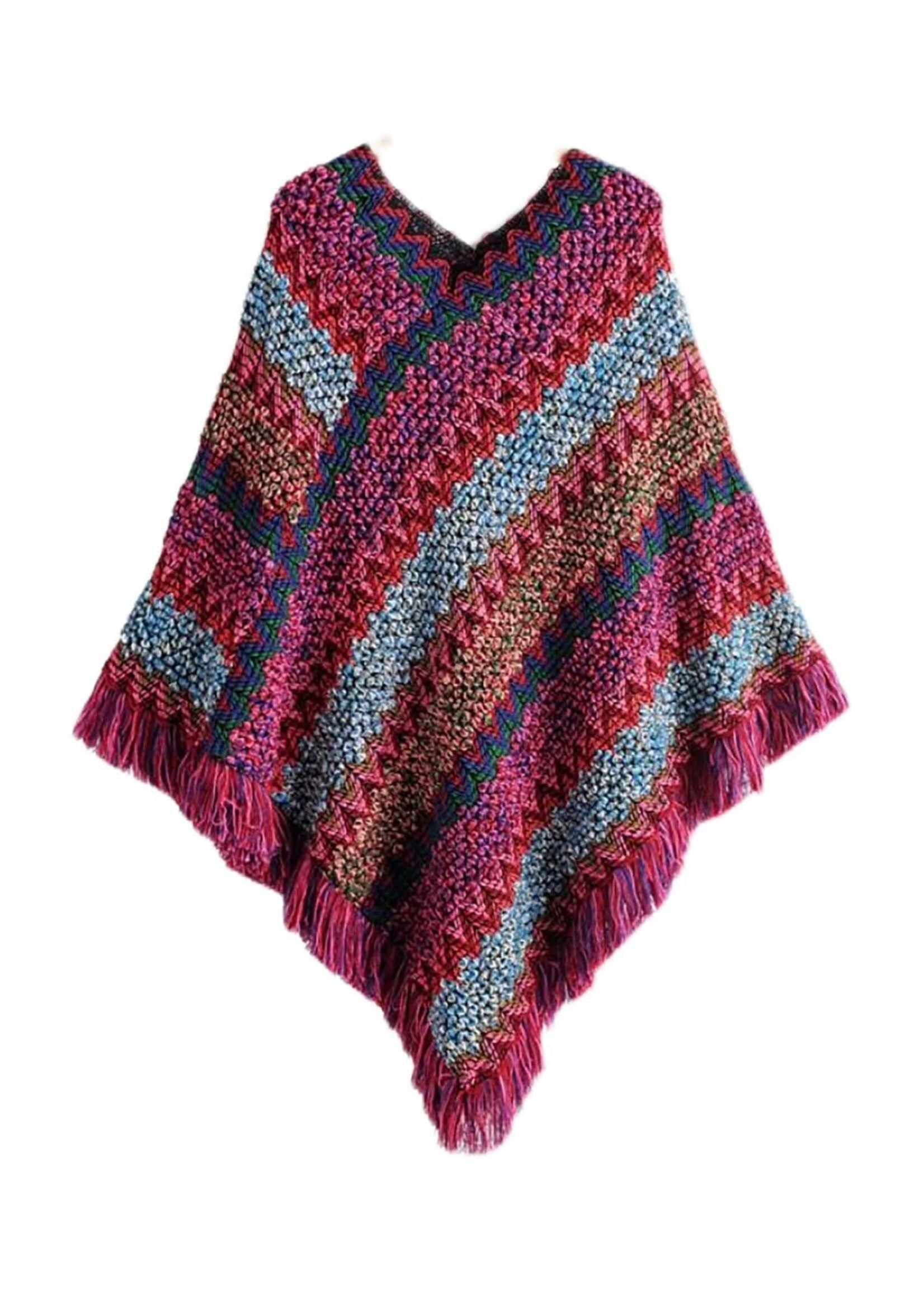 Boho Aztec Poncho W/ Fringes