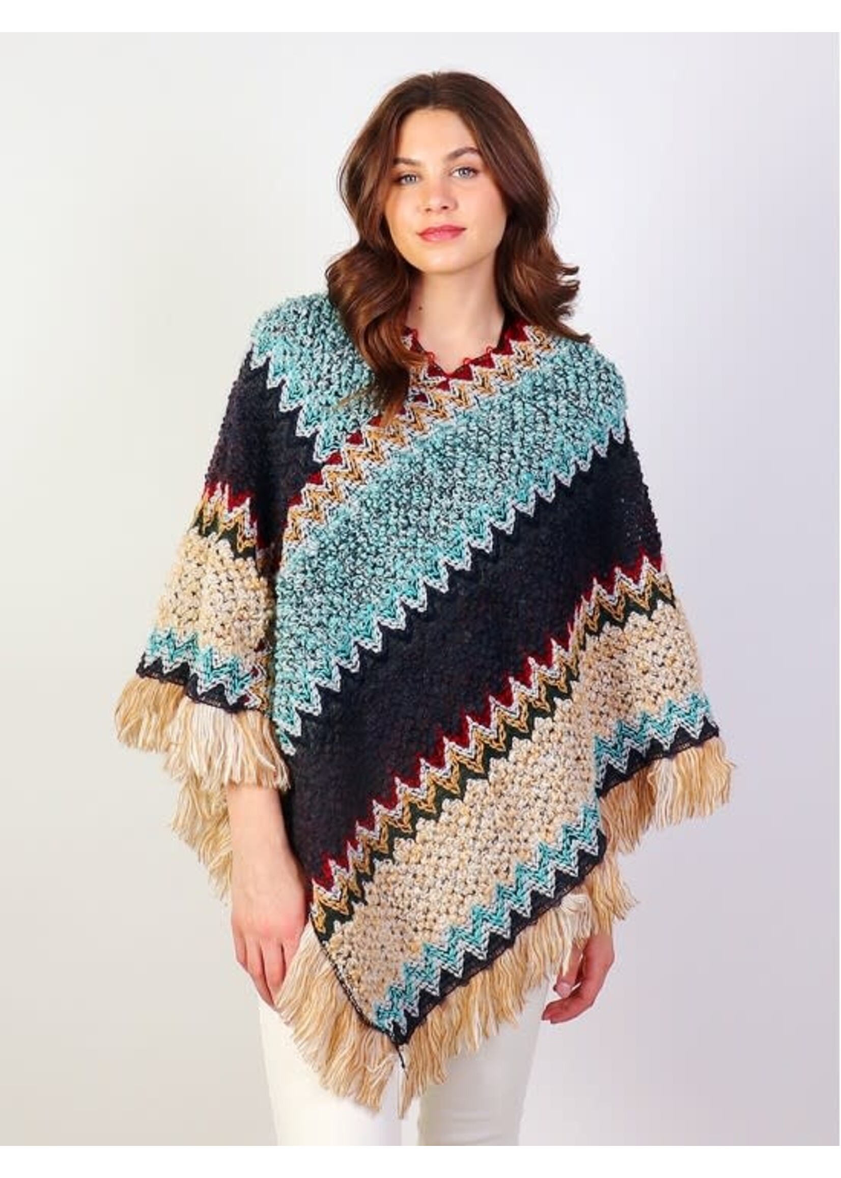 Boho Aztec Poncho W/ Fringes