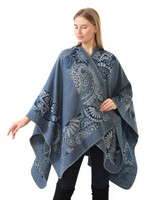 One Size Open Front Poncho Cape - Blue
