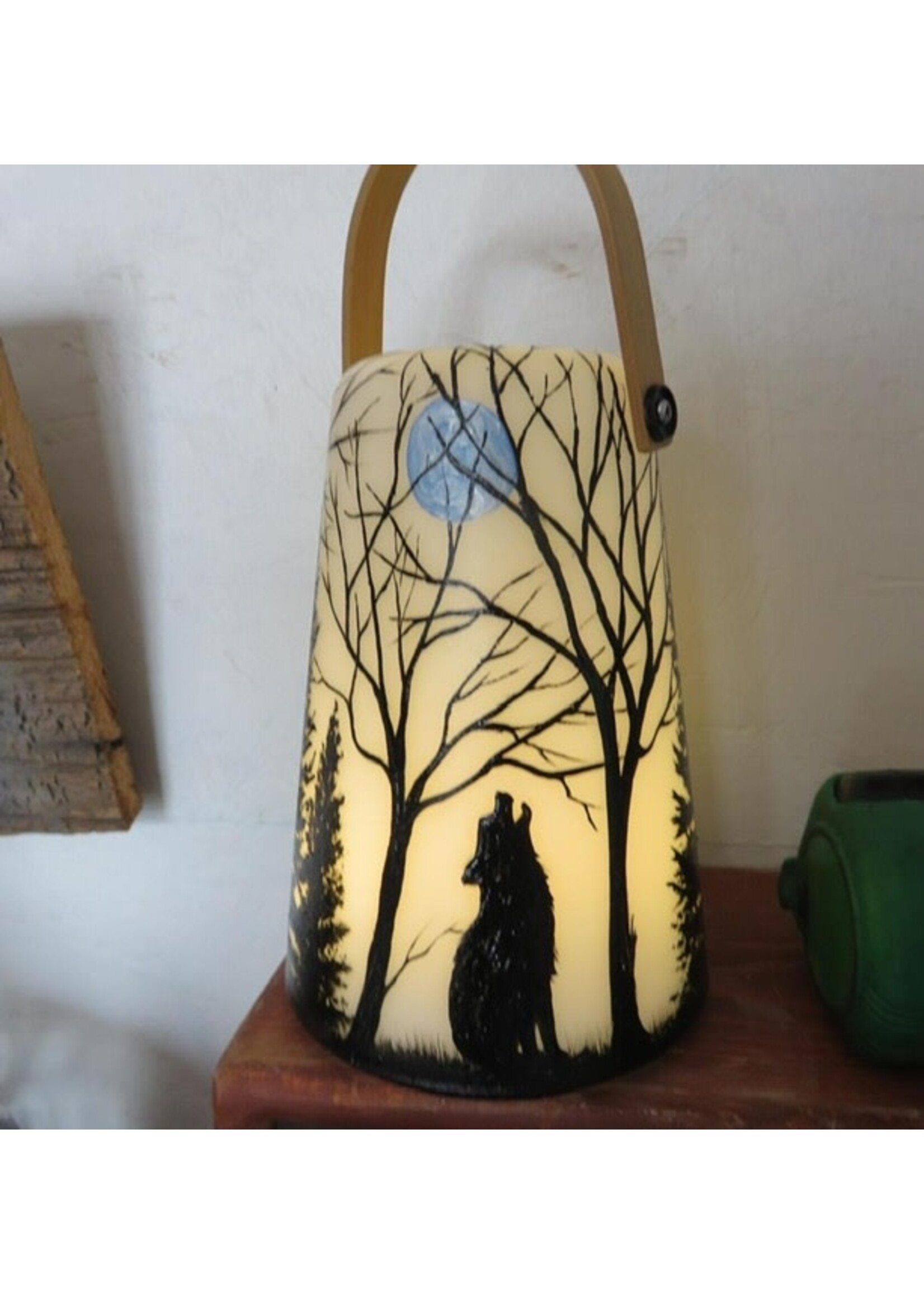 Diana Jenkins Hand painted lantern - Wolf -  battery operated