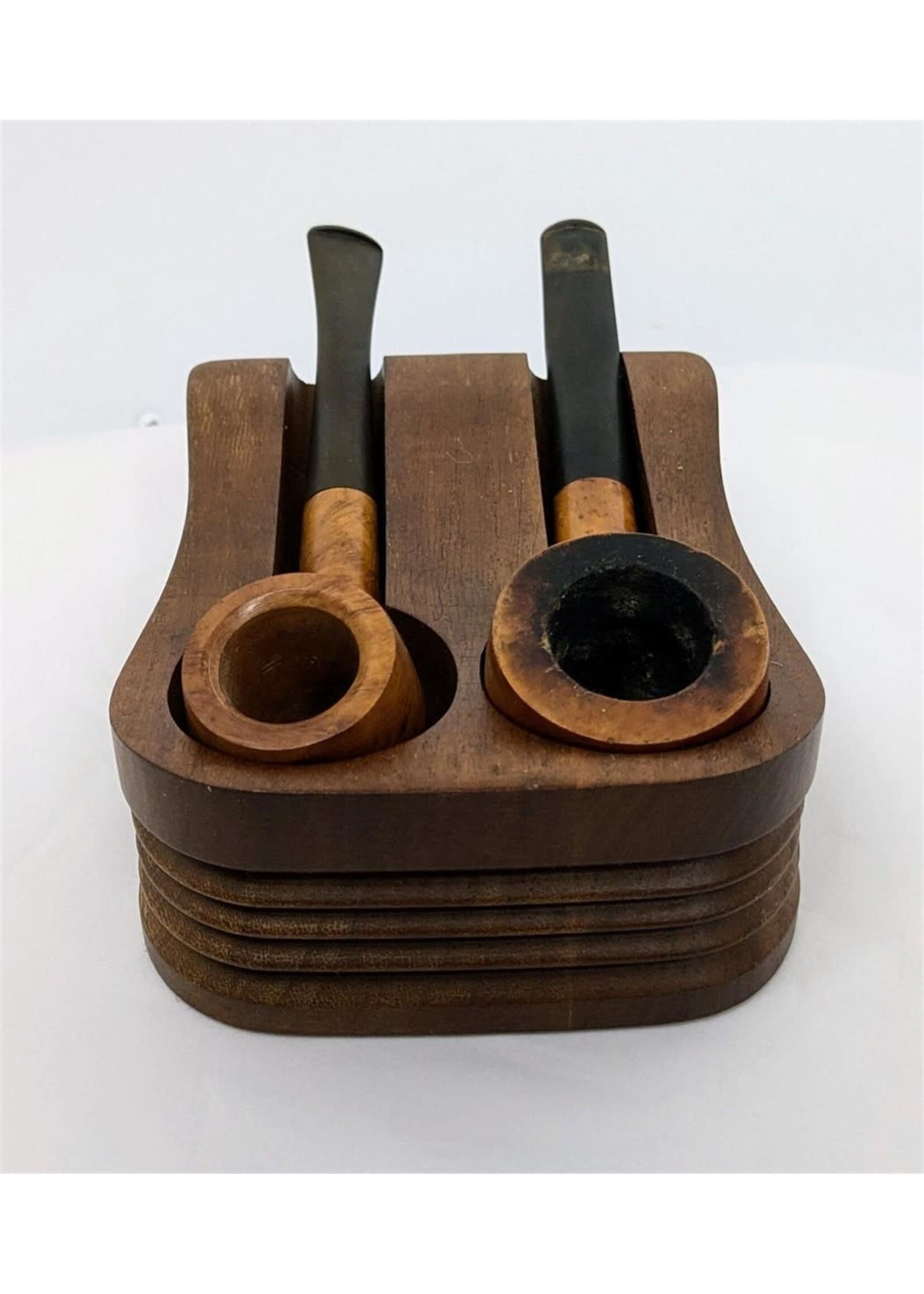Two British Pipes in Walnut Holder