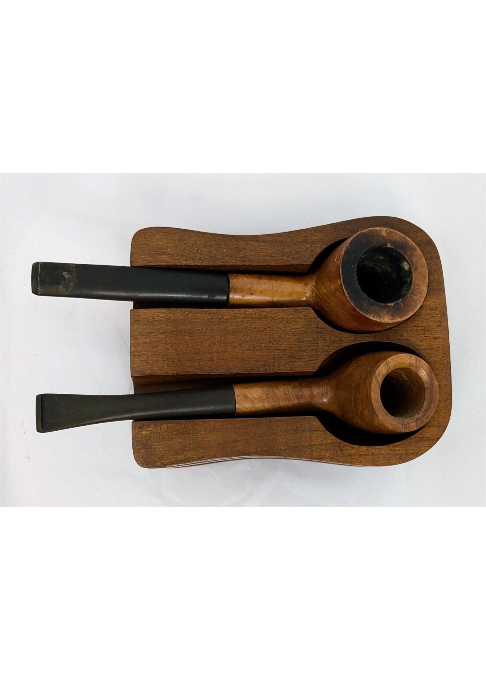 Two British Pipes in Walnut Holder