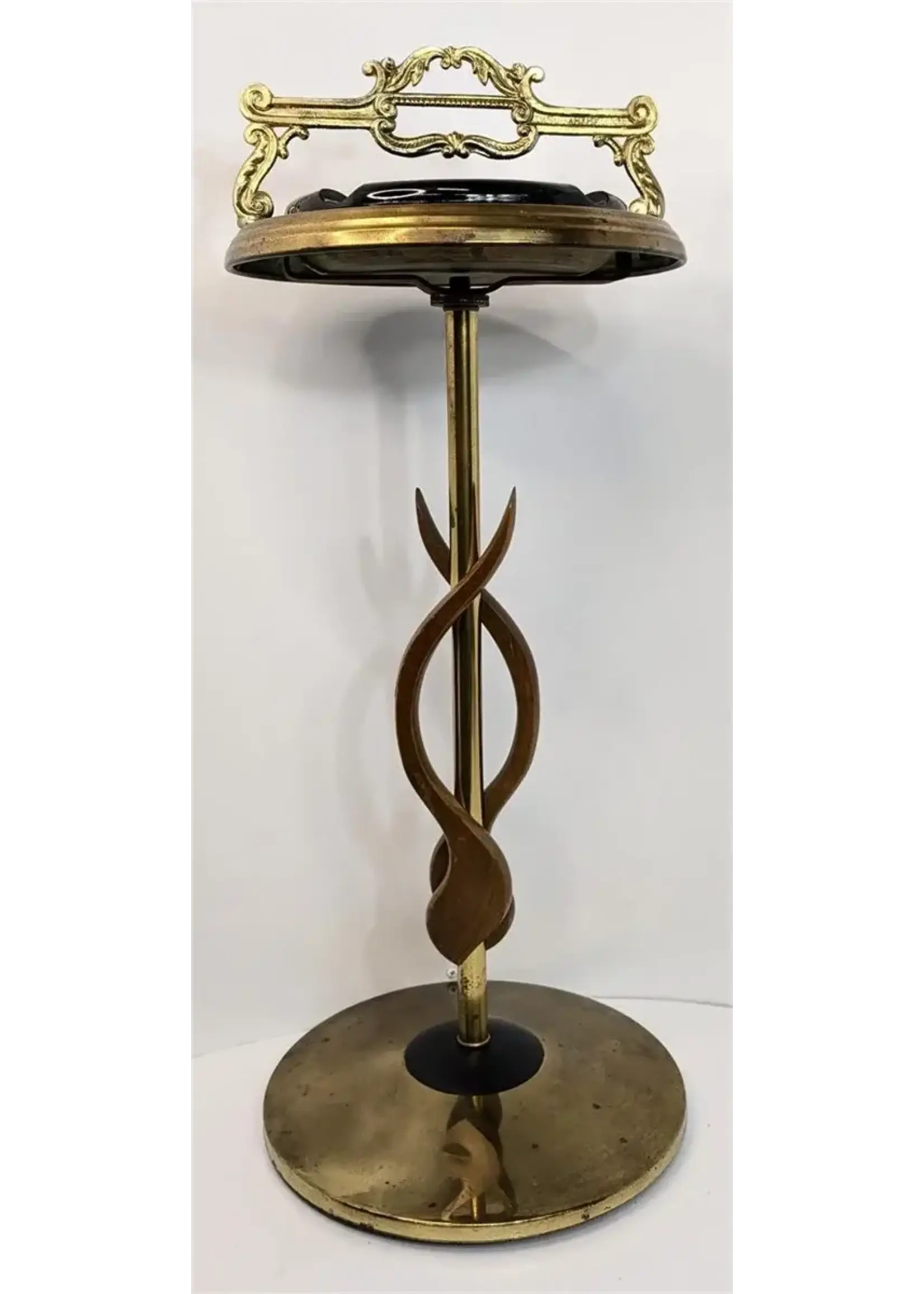 MCM Teak and Brass Floor Style Ashtray