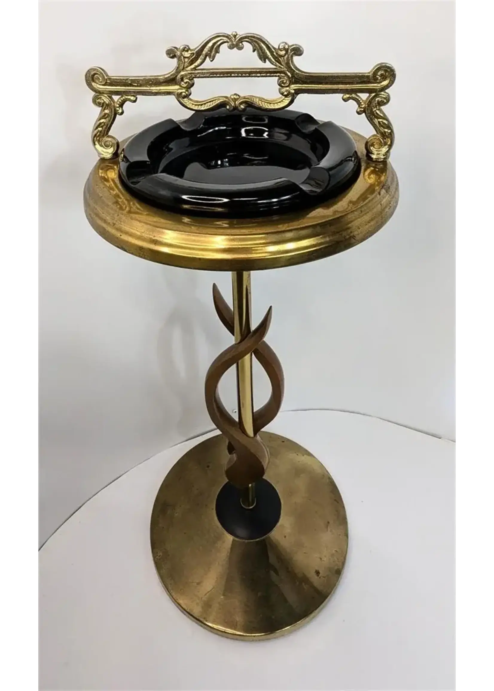 MCM Teak and Brass Floor Style Ashtray