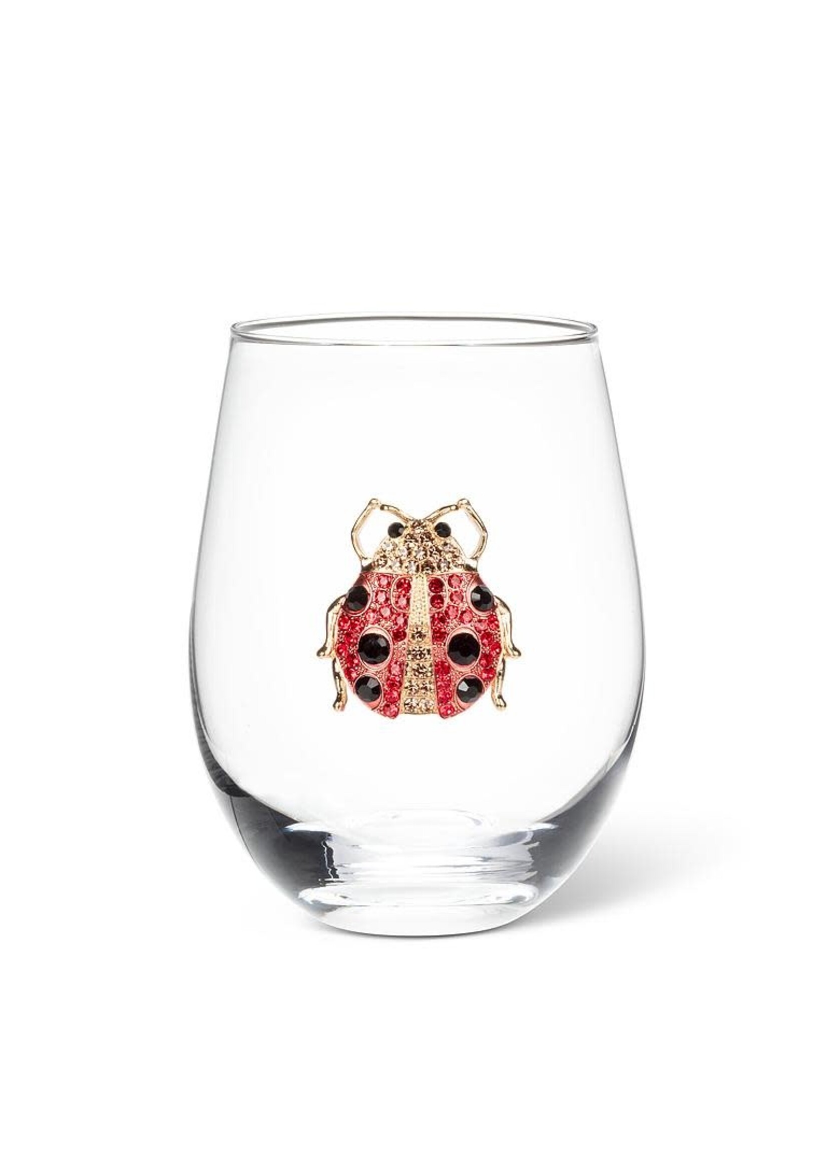 Stemless Wine Glass with Jewelled Ladybug