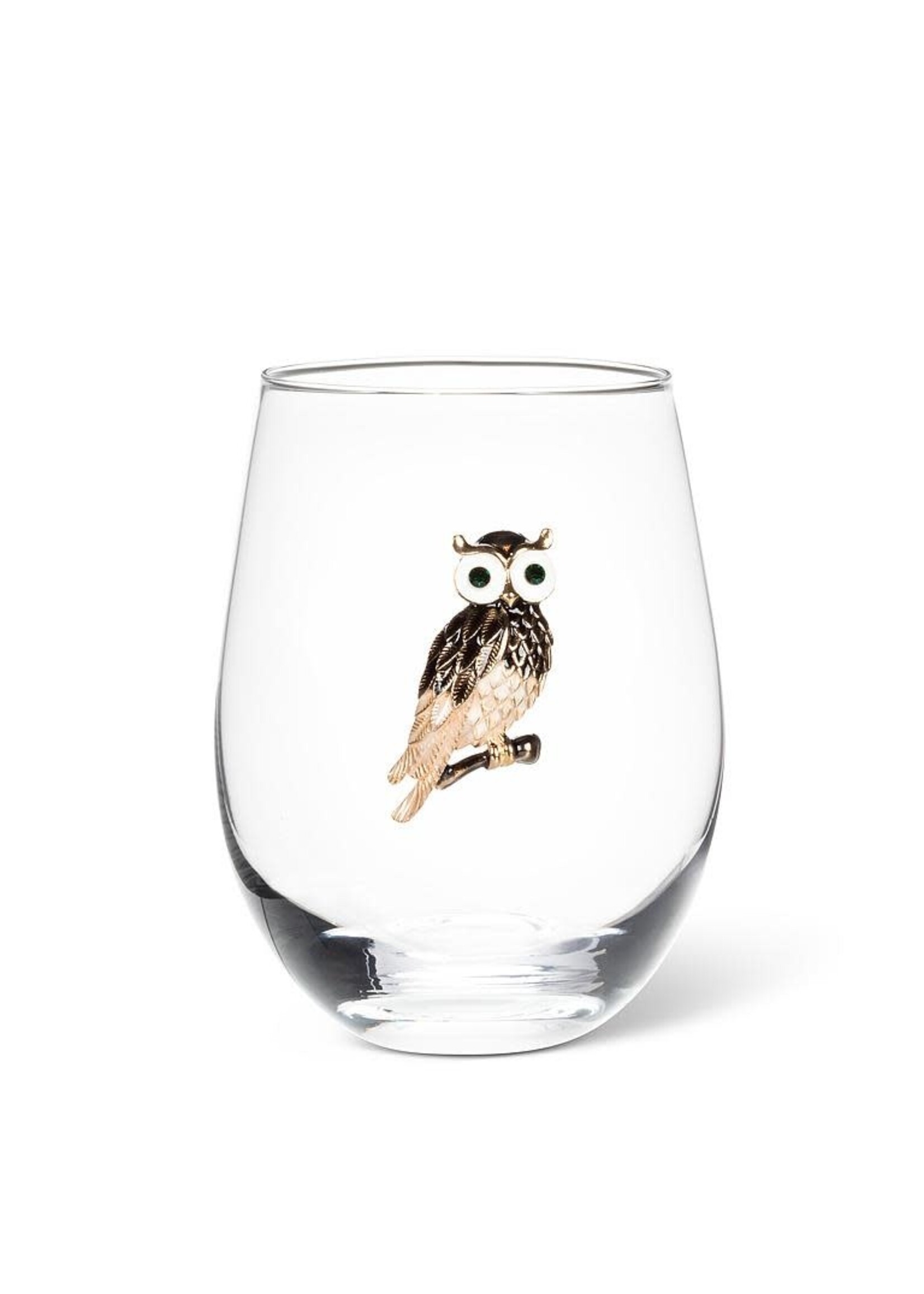 Stemless Wine Glass with Jewel Owl