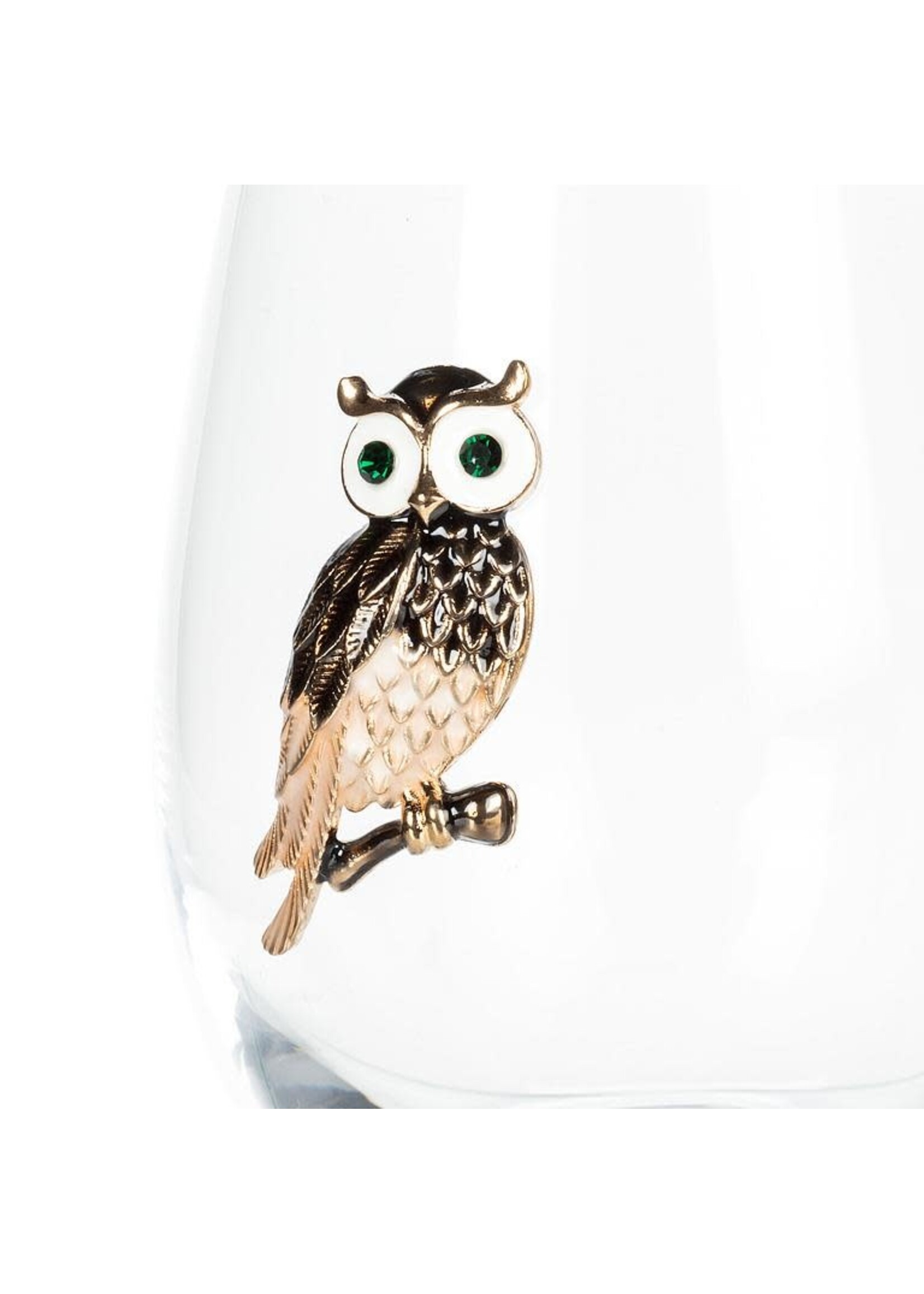 Stemless Wine Glass with Jewel Owl