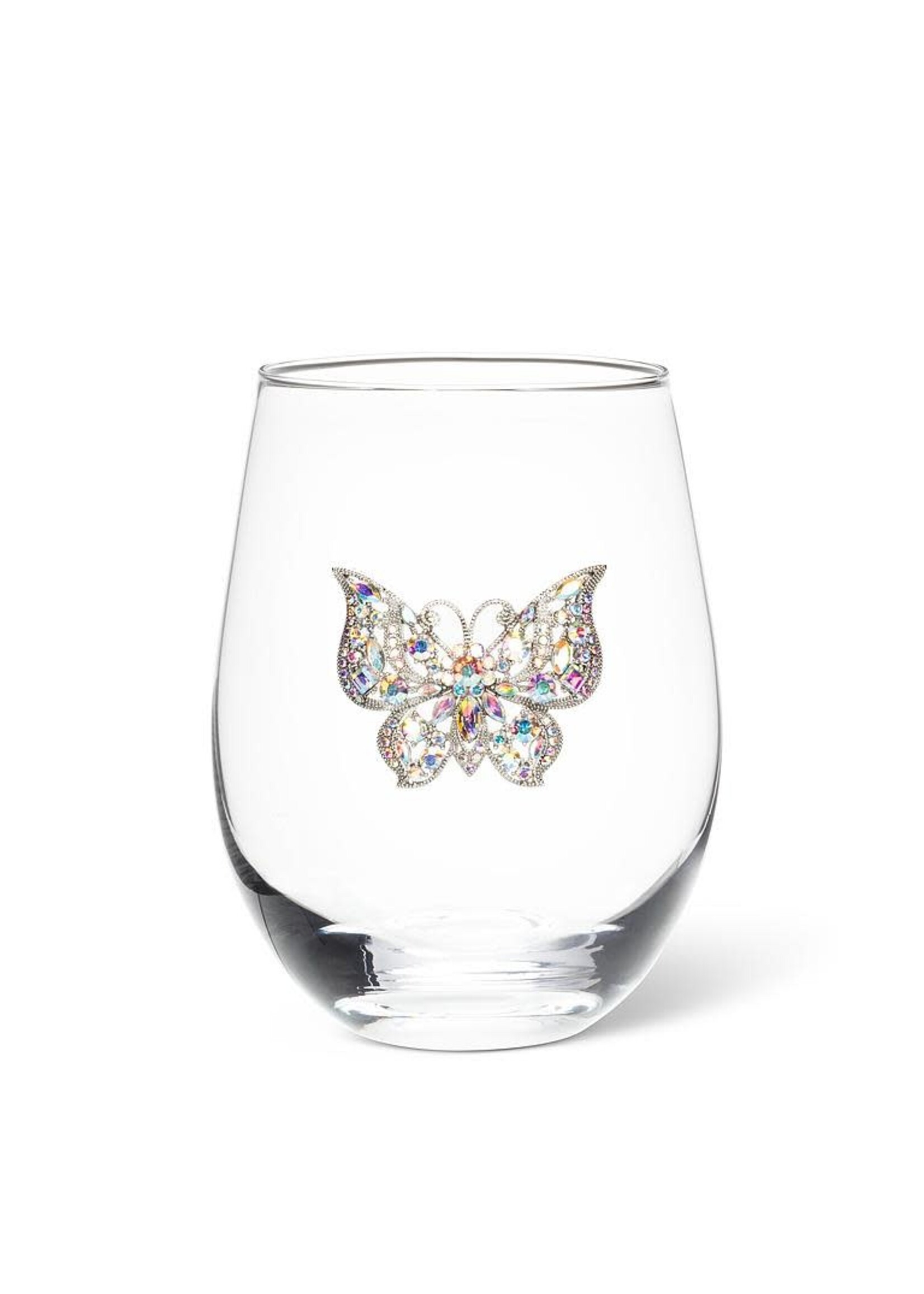 Stemless Wine Glass with Jewelled Butterfly