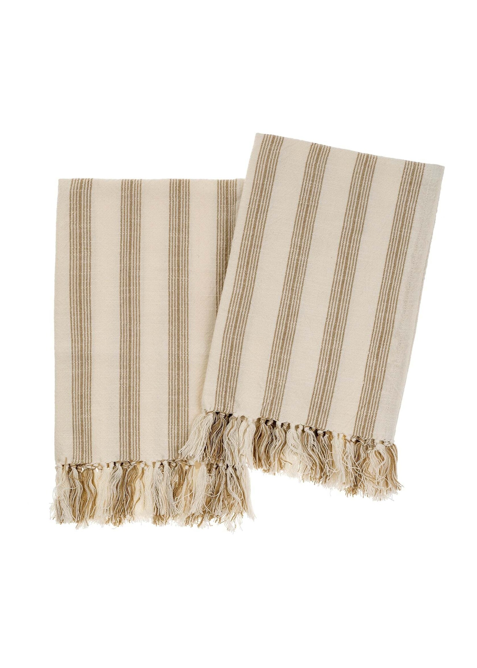 French Stripe Hammam Hand Towels S/2, Warm Sand B