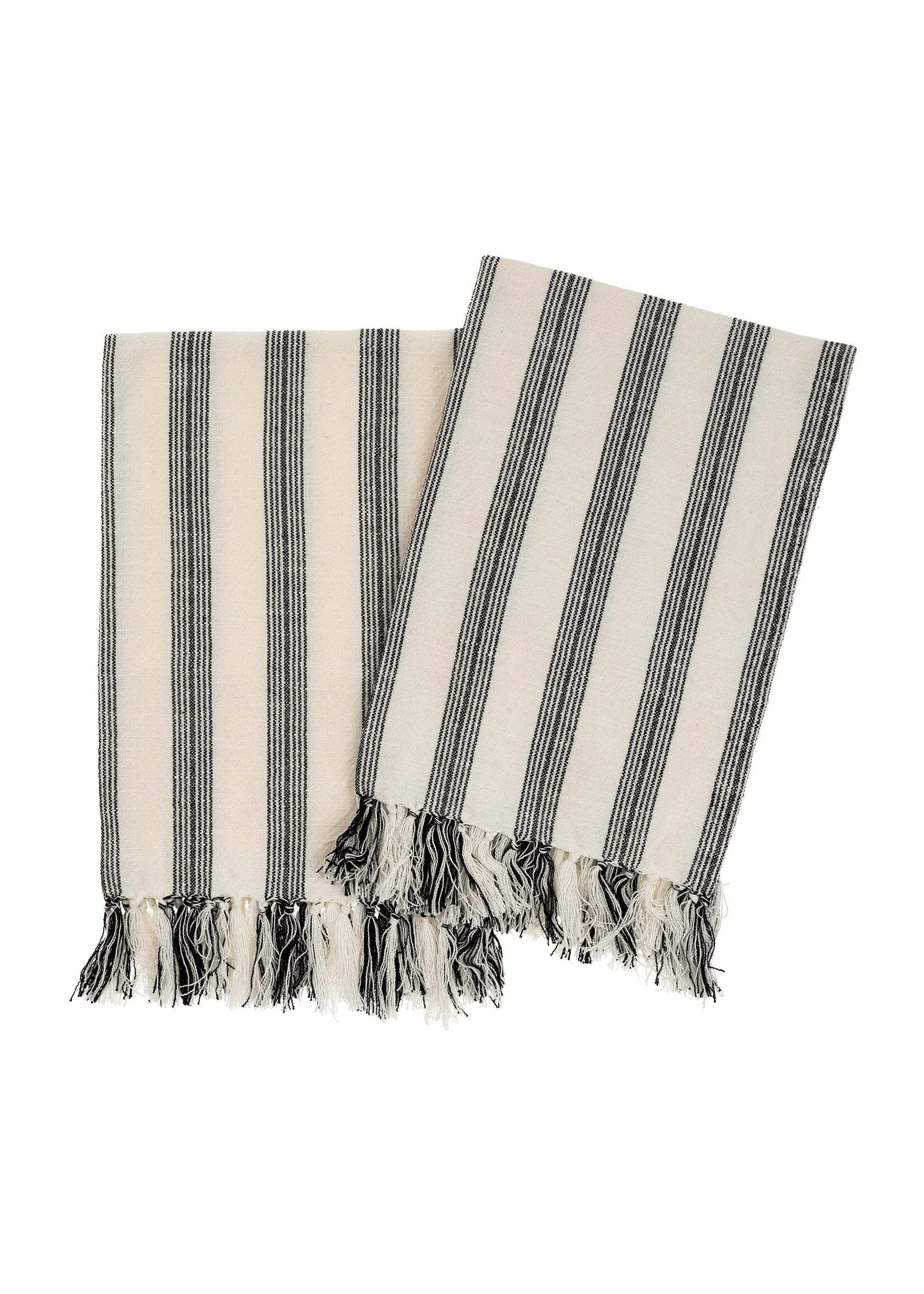 French Stripe Hammam Hand Towels S/2, Black