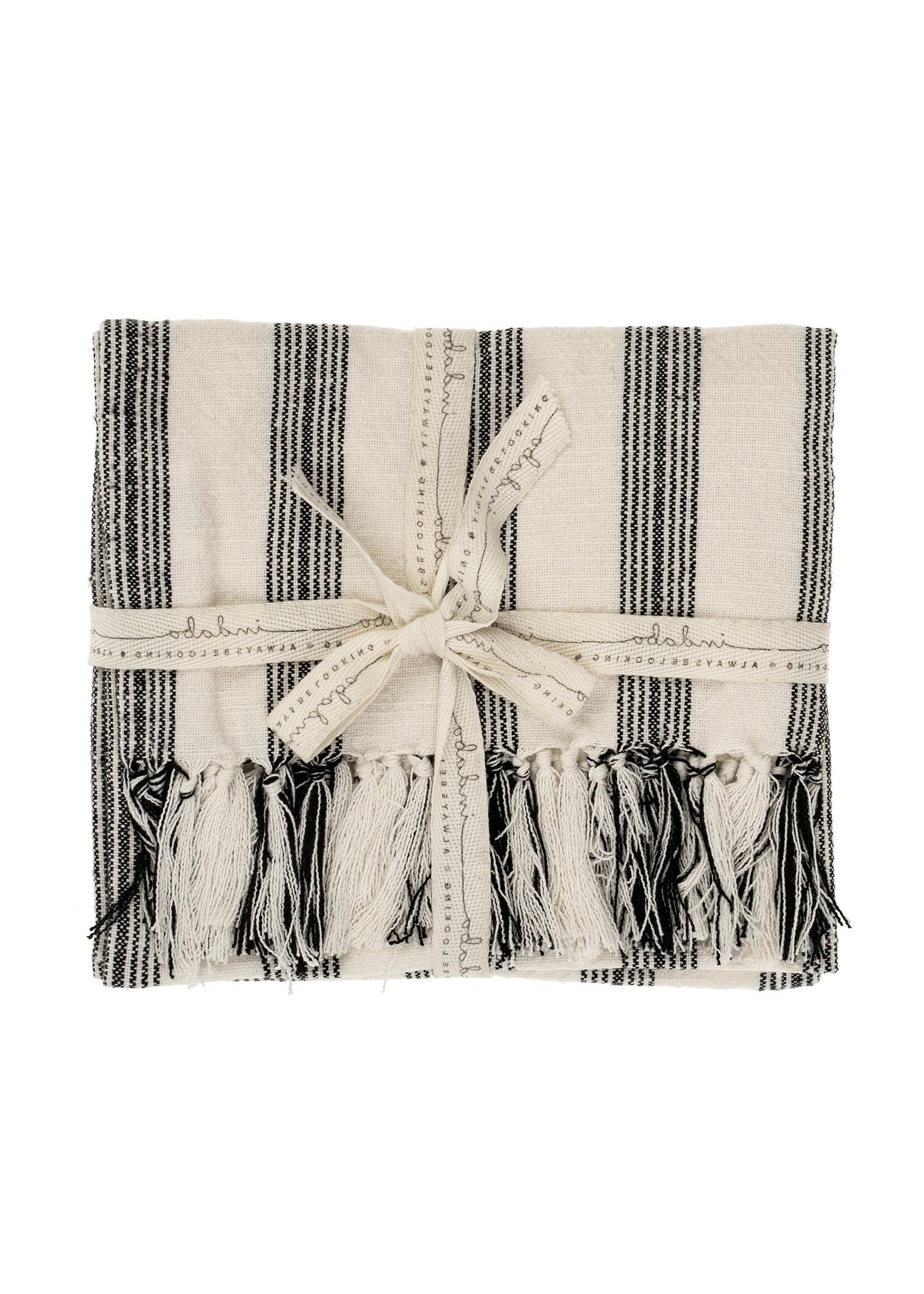 French Stripe Hammam Hand Towels S/2, Black