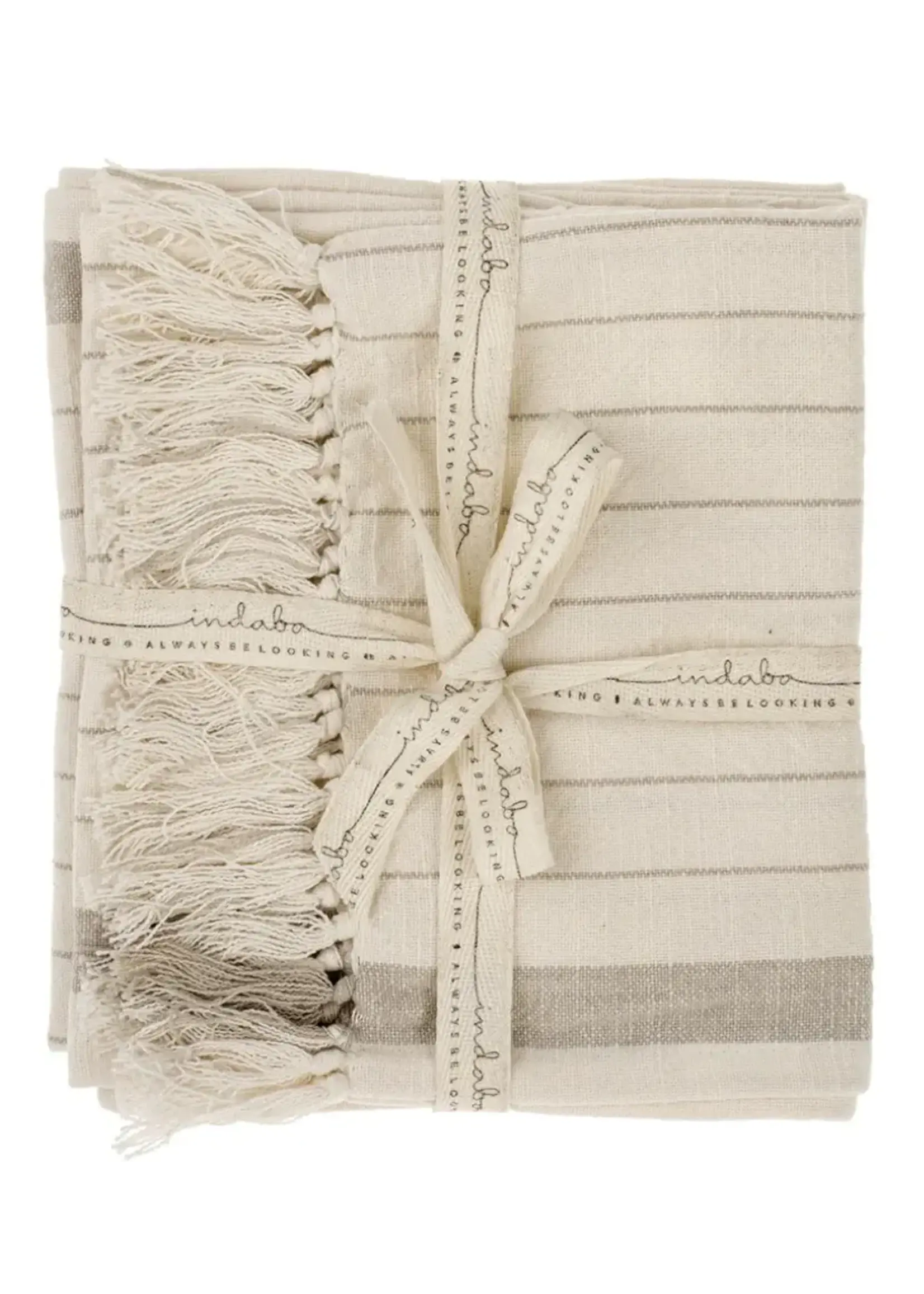 Pinstripe Hammam Hand Towels S/2, Stone